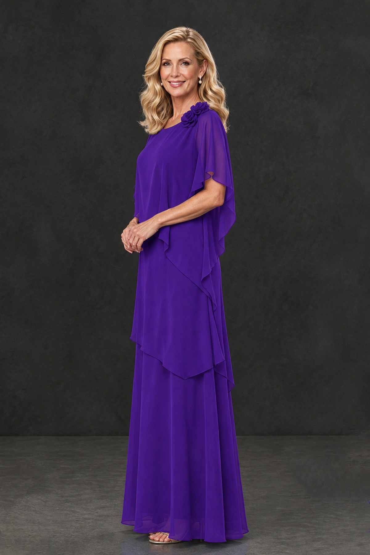 BOLODOO Purple Tiered Flutter Sleeve Mother of the Bride Maxi Dress - Purple - Purple_3