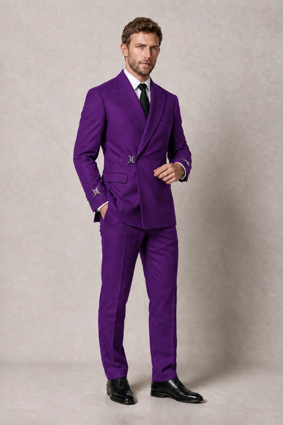 BOLODOO Men's Purple Double-Breasted 2-Piece Suit Set – Blazer & Tailored Trousers - Purple