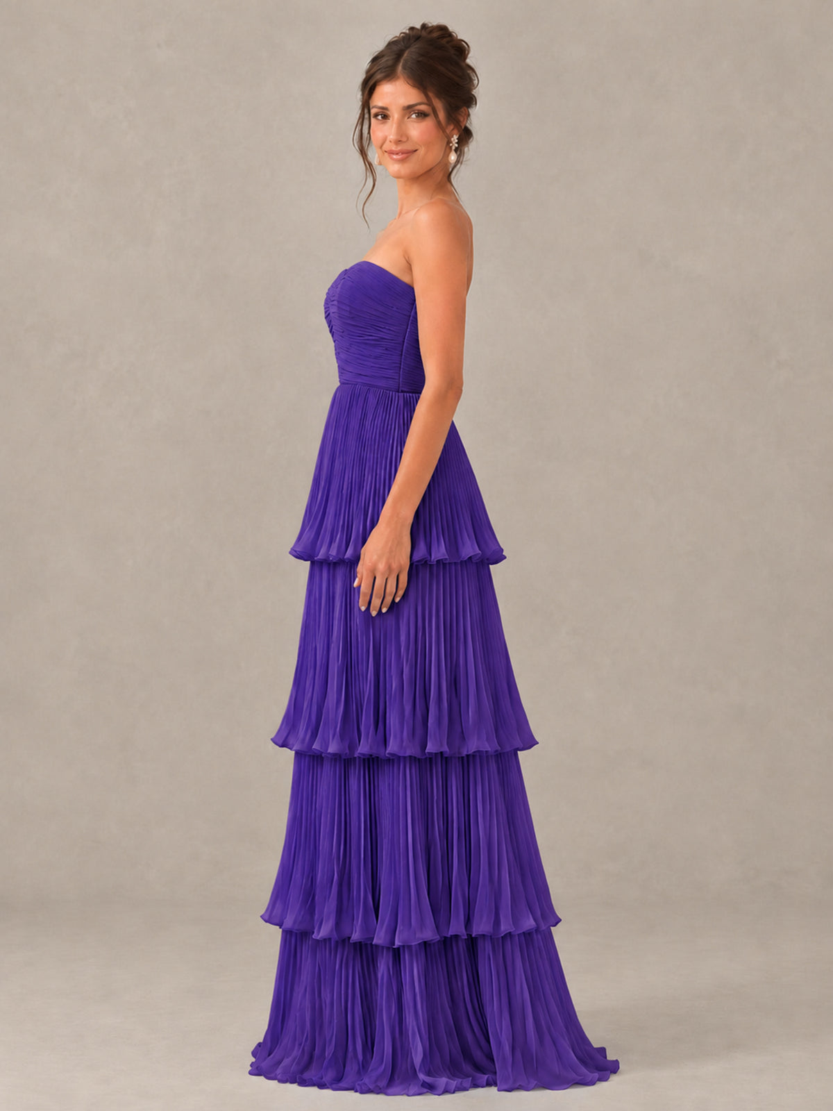BOLODOO Purple Strapless Tiered Pleated Bridesmaid Dress - Purple - Purple_3