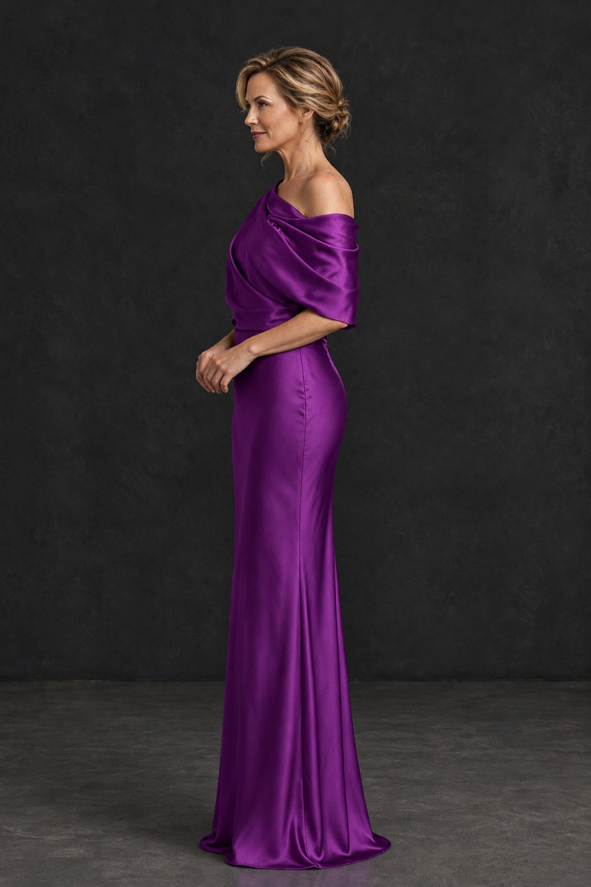 BOLODOO Purple Satin Asymmetric Mother of the Bride Dress - Purple - Purple_3