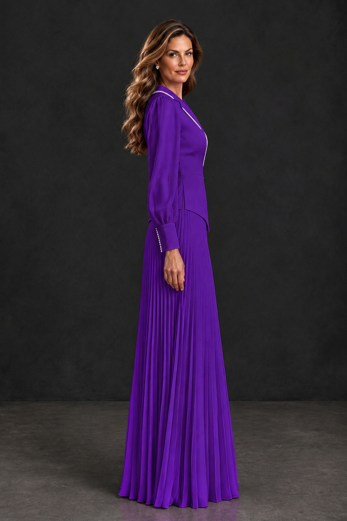 BOLODOO Purple Long Sleeve Pleated Mother of the Bride Dress - Purple - Purple_3