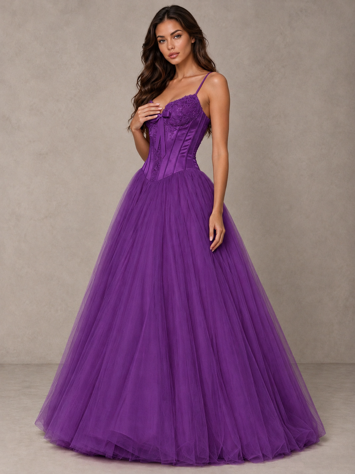 BOLODOO Purple Corset Tulle Prom Dress with Spaghetti Straps - Purple - Purple_3