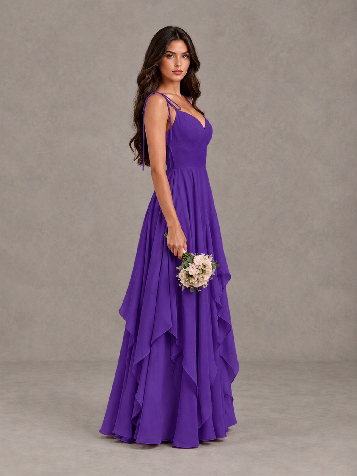 BOLODOO Purple Tie-Strap Ruffle A-Line Bridesmaid Dress - Purple - Purple_3