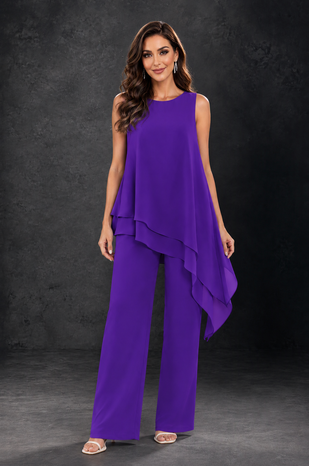 BOLODOO Purple Layered Mother of the Bride Pantsuit with Jacket - Purple - Purple_3
