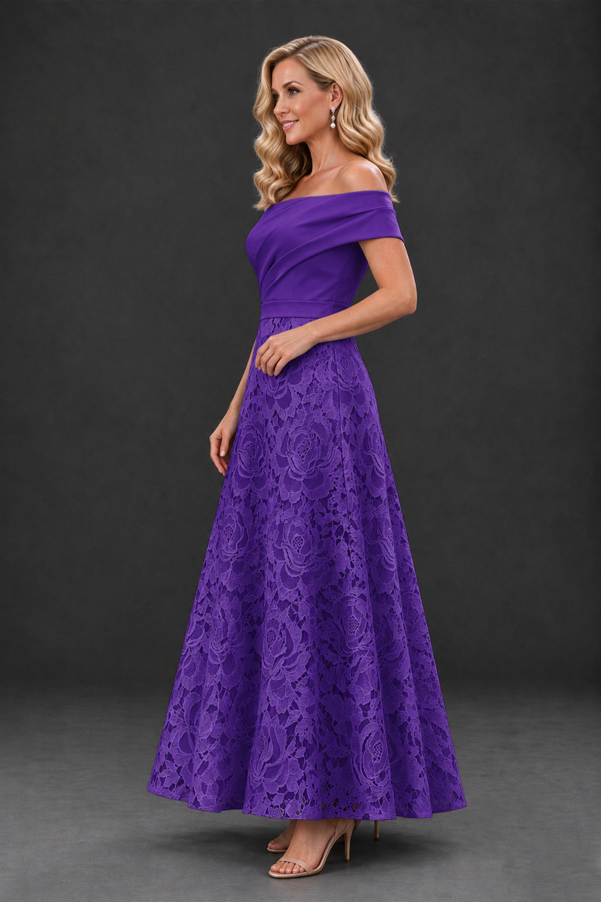 BOLODOO Purple Off-the-Shoulder Floral A-Line Mother of the Bride Dress - Purple - Purple_3