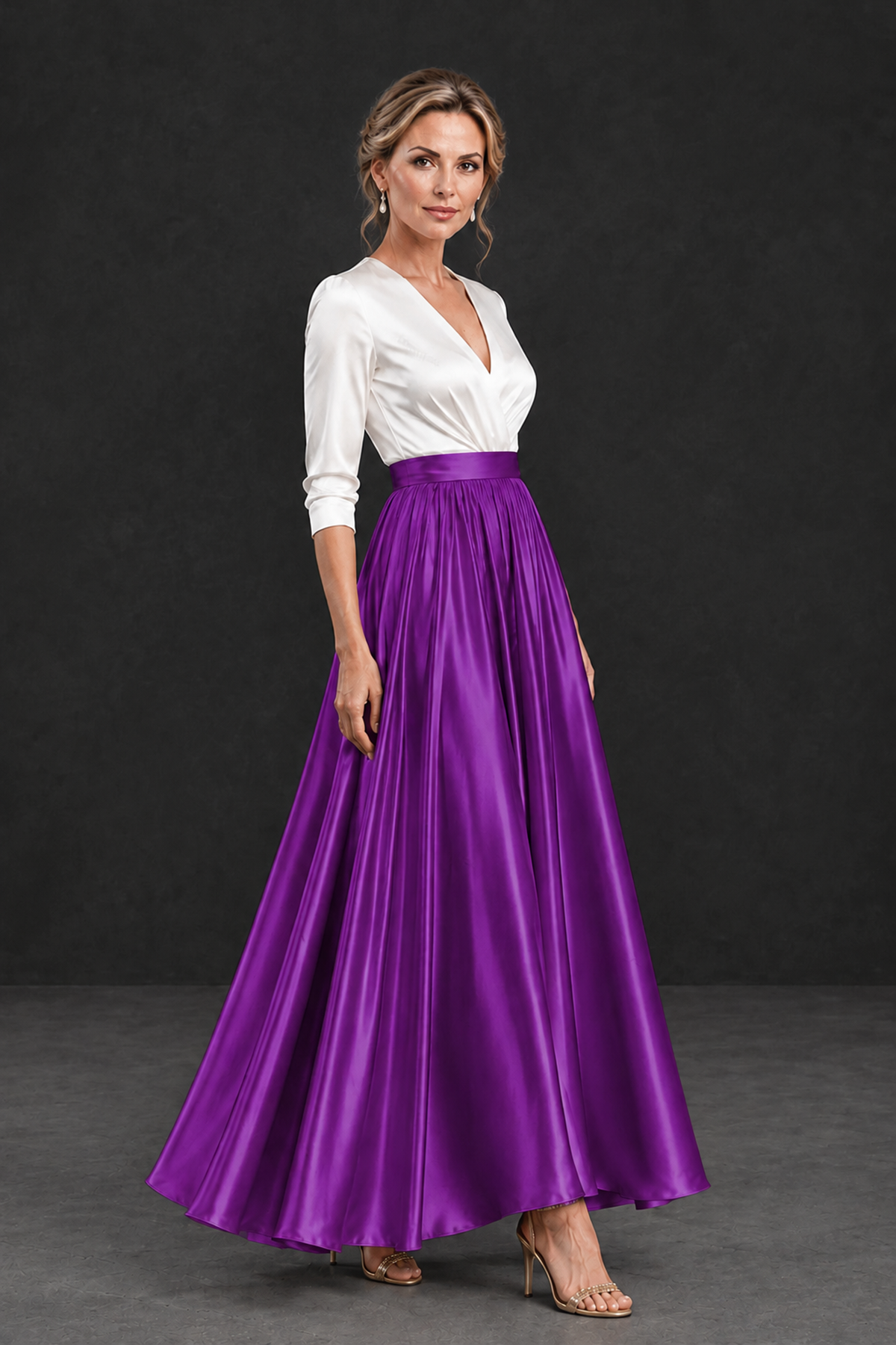 BOLODOO Purple and White V-Neck A-Line Mother of the Bride Dress - Purple - Purple_3