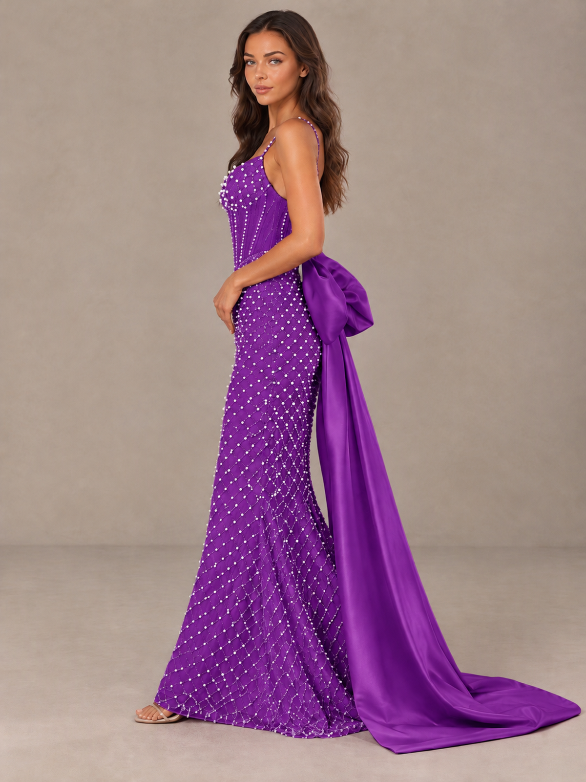 BOLODOO Purple Beaded Corset Prom Dress with Bow Train - Purple - Purple_3
