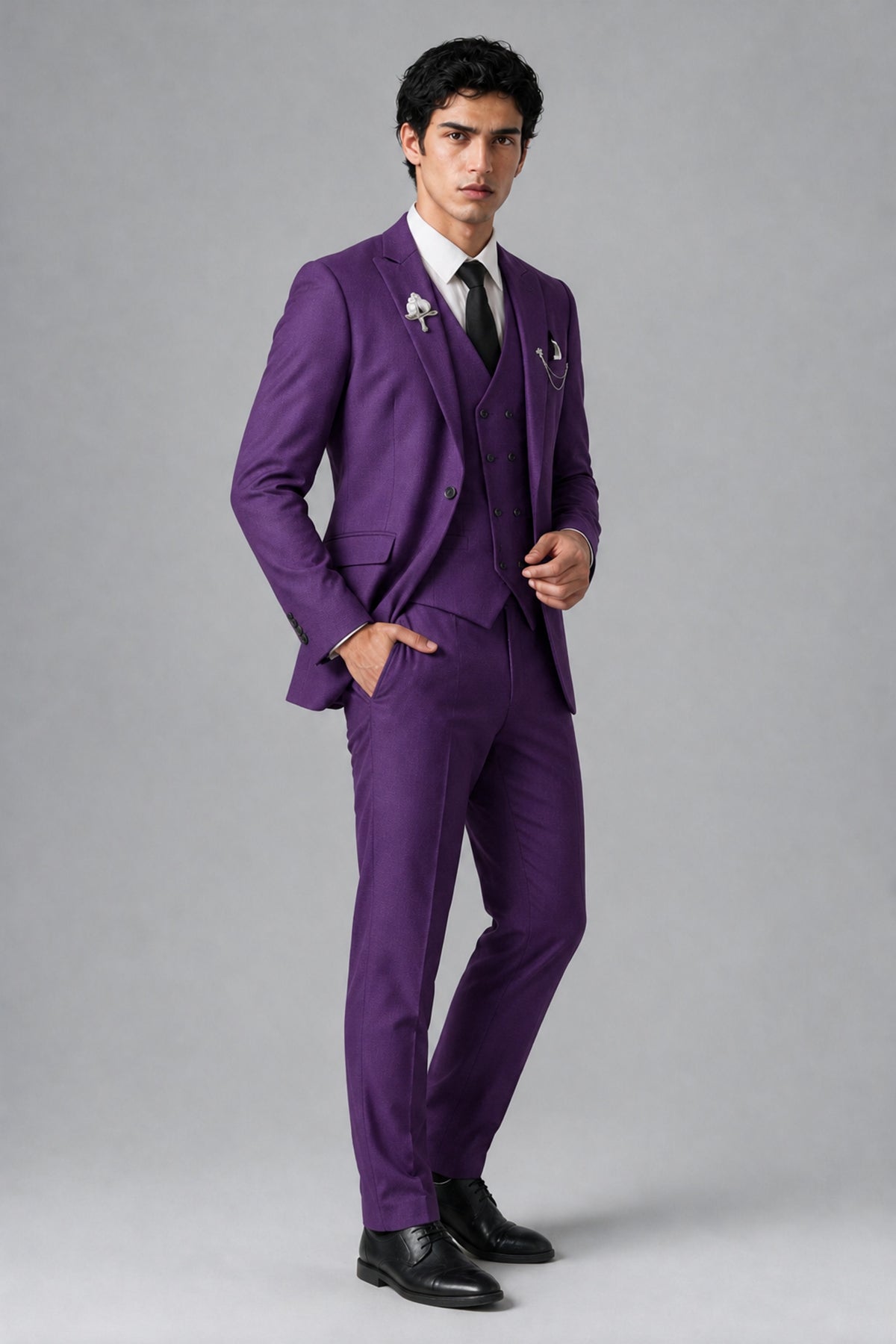 Bolodoo Men's Purple 2-Piece Suit – Notch Lapel Jacket & Trousers - Purple - Purple_3