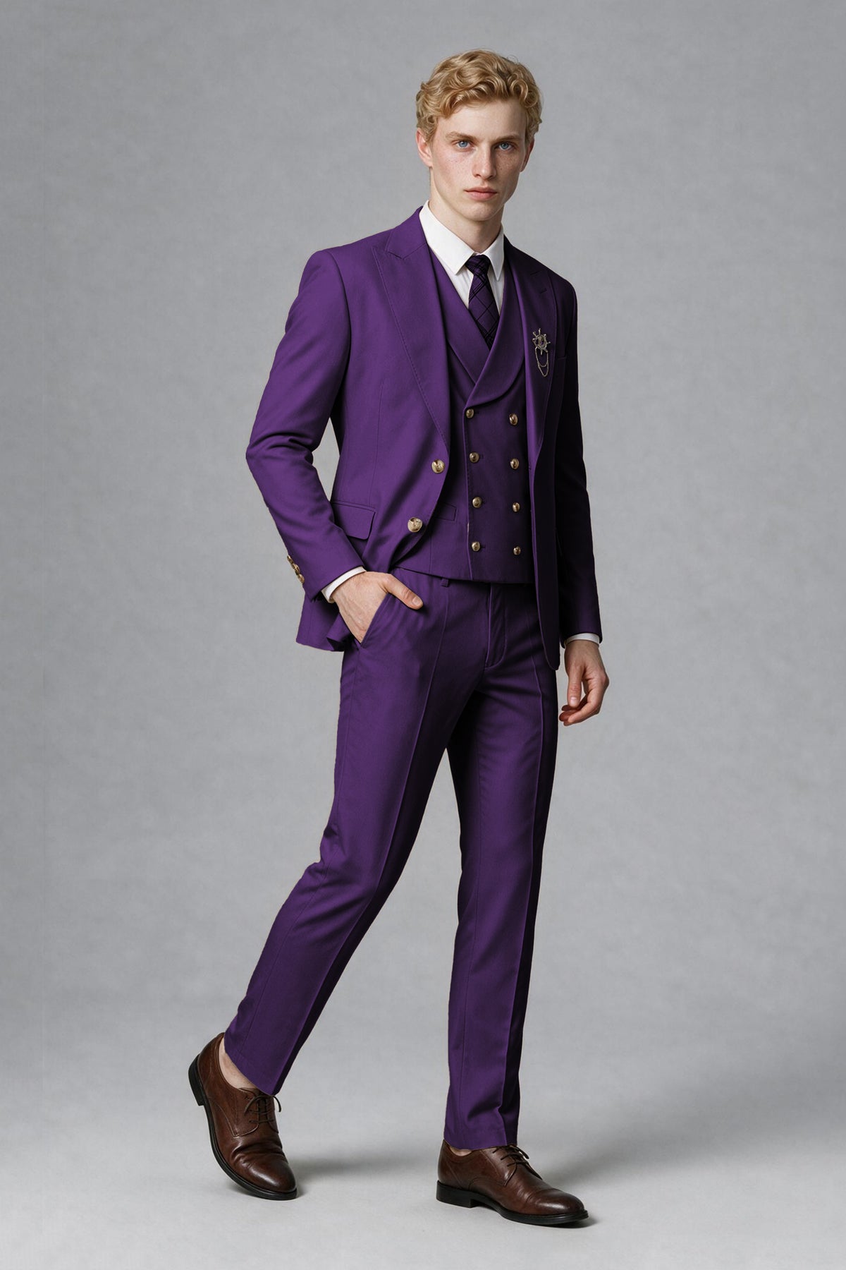 BOLODOO Men's Purple Two-Piece Wedding Suit – Jacket & Trousers - Purple