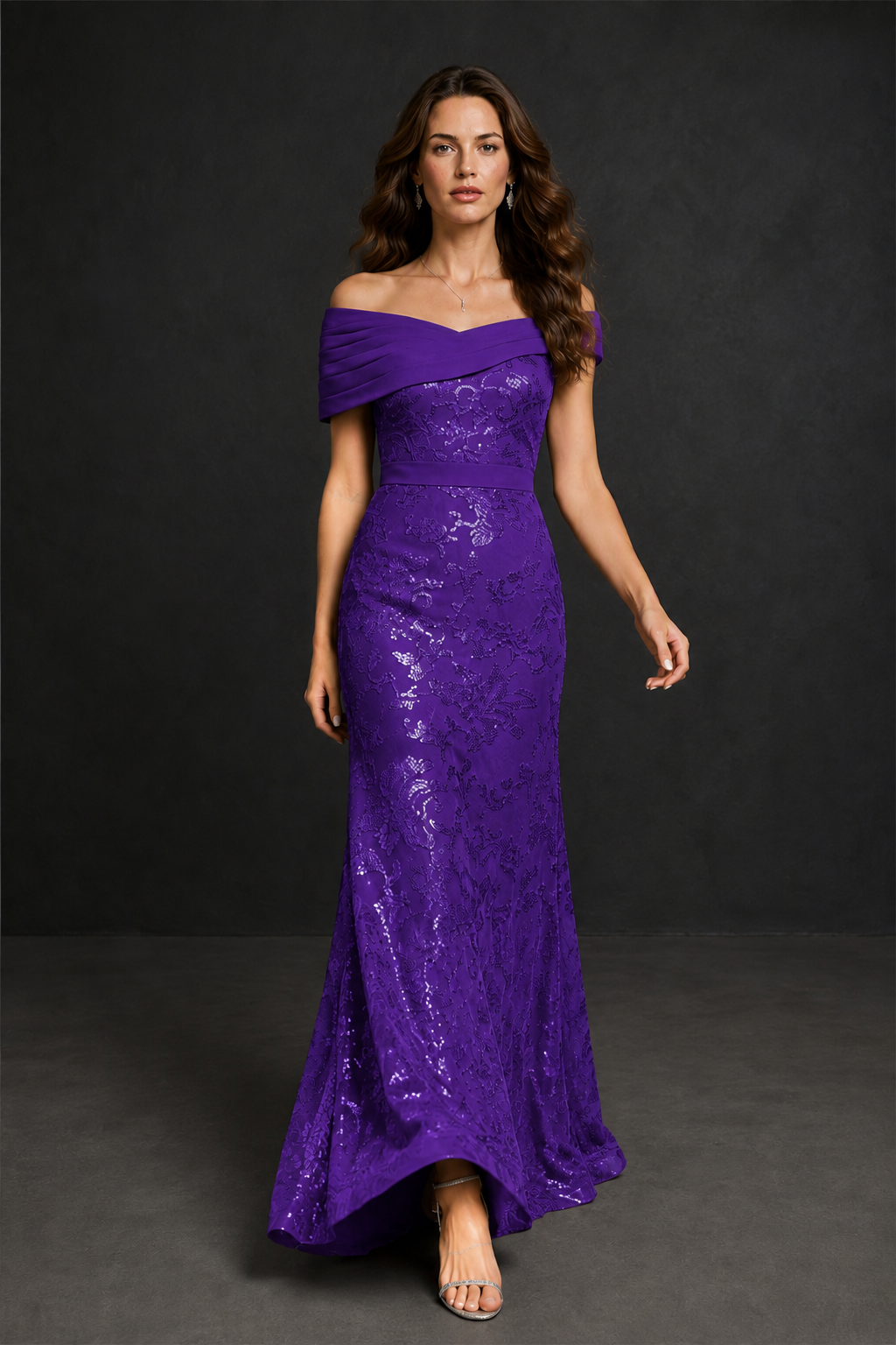 BOLODOO Purple Off-Shoulder Sequin Lace Mermaid Evening Gown | Mother of the Bride Formal Dress - Purple