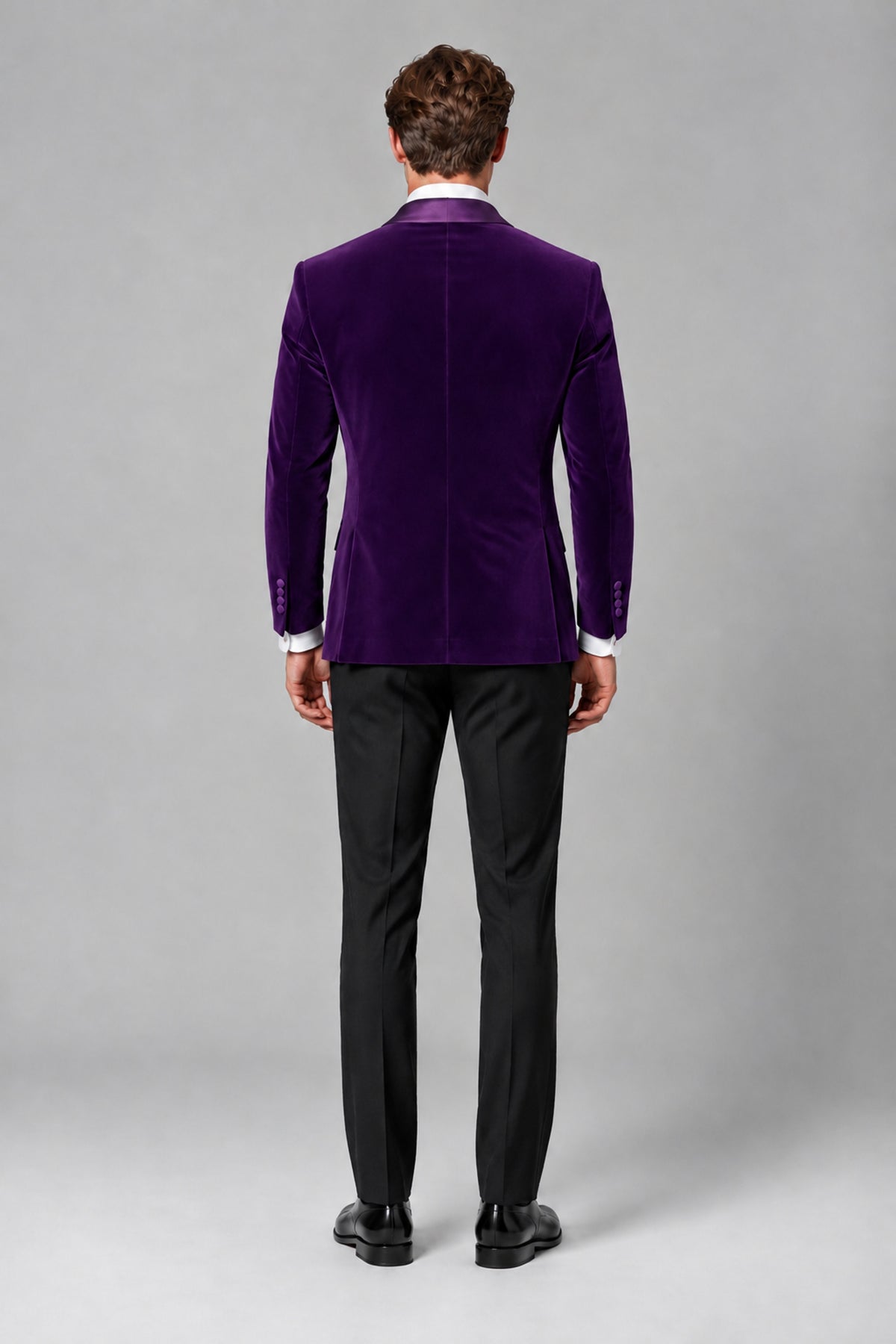 BOLODOO Men's Purple Velvet Blazer | Shawl Lapel Tuxedo Jacket - Purple - Purple_3