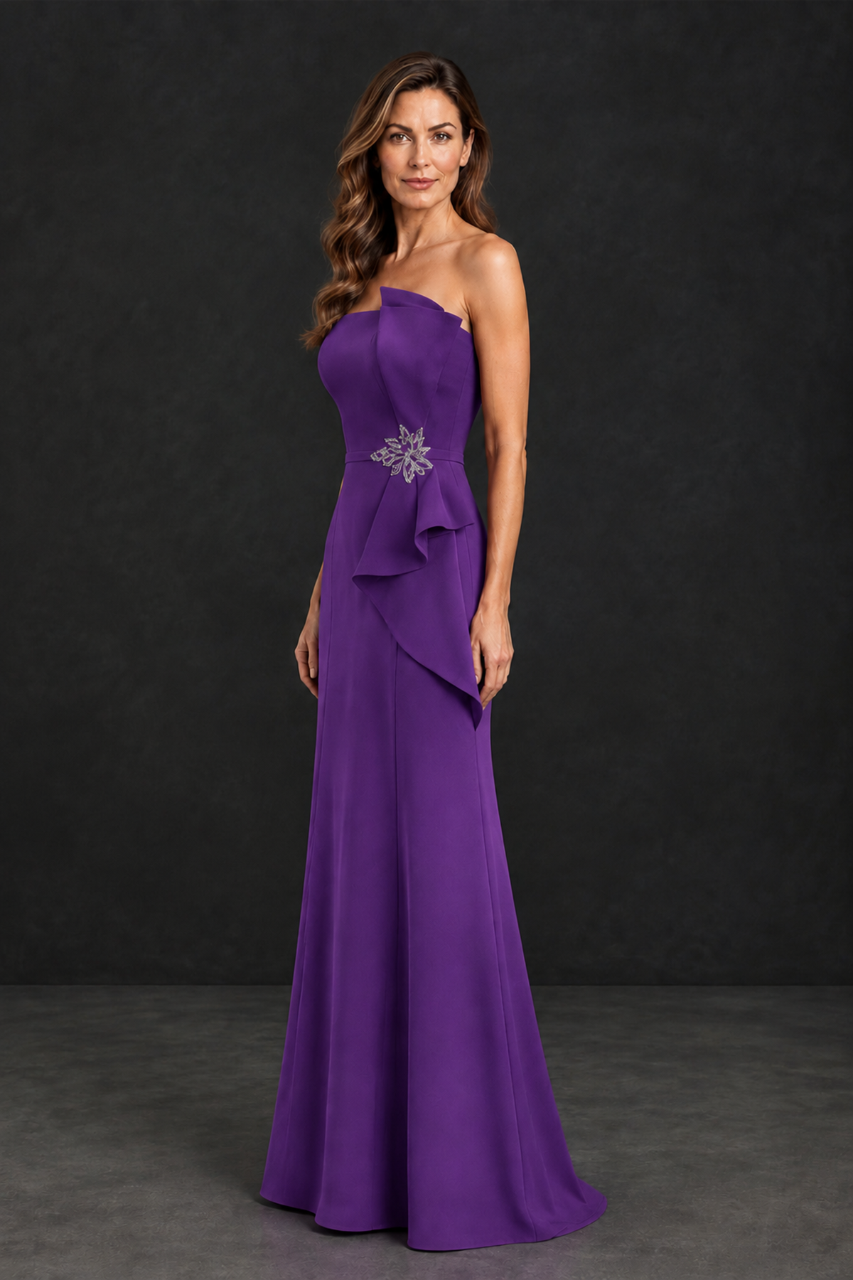 BOLODOO Purple Strapless Mother of the Bride Dress with Ruffle Detail - Purple - Purple_3