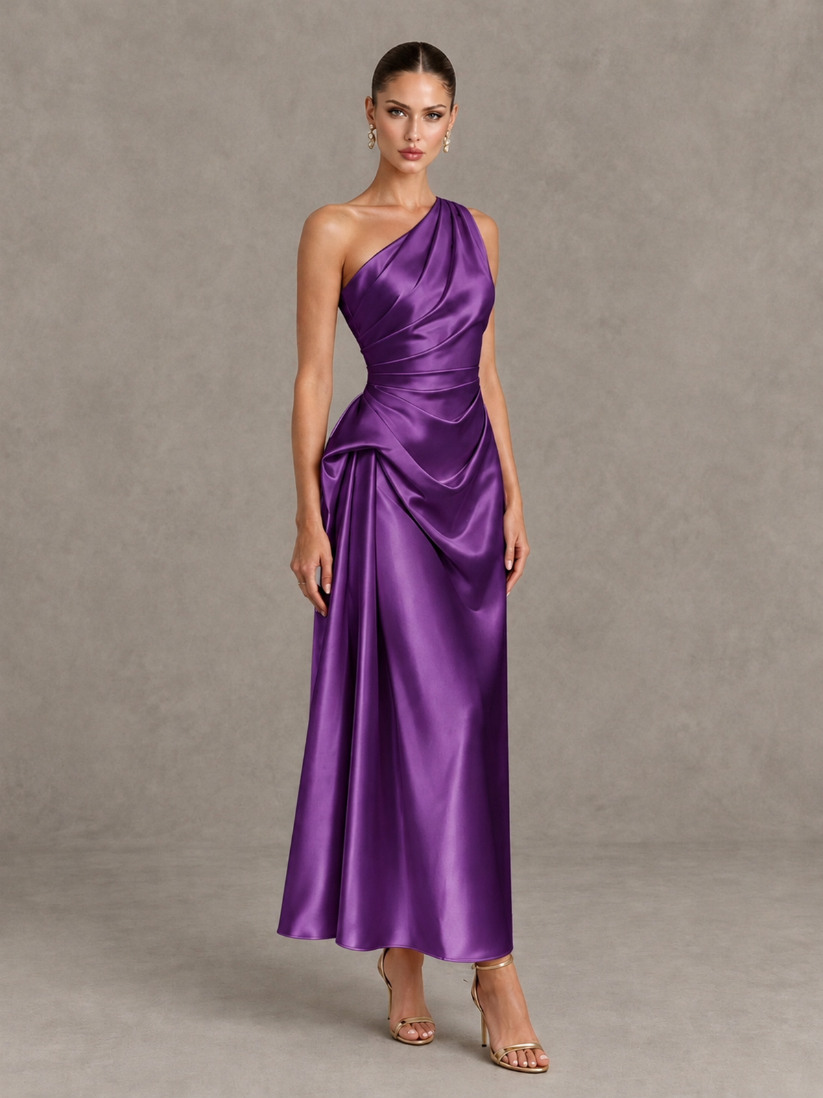BOLODOO Purple One Shoulder Satin Cocktail Dress with Draped A-Line Skirt - Purple - Purple_3