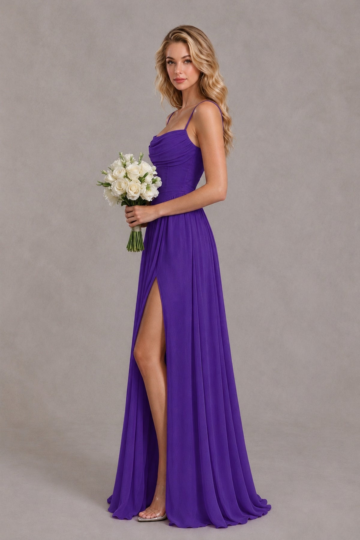 BOLODOO Purple Spaghetti Strap A-Line Bridesmaid Dress with Slit - Purple - Purple_3