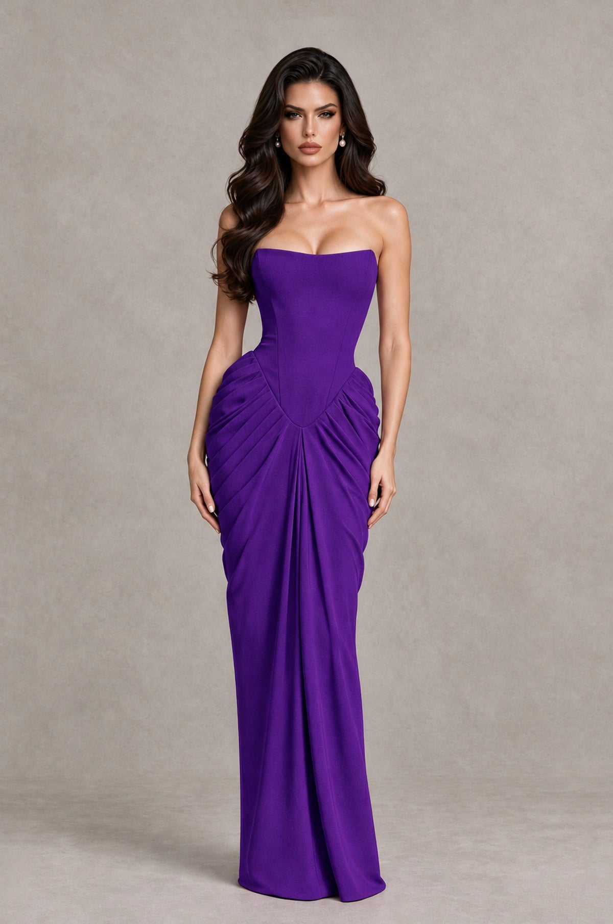 BOLODOO Purple Strapless Ruched Corset Evening Gown - Purple - Purple_3