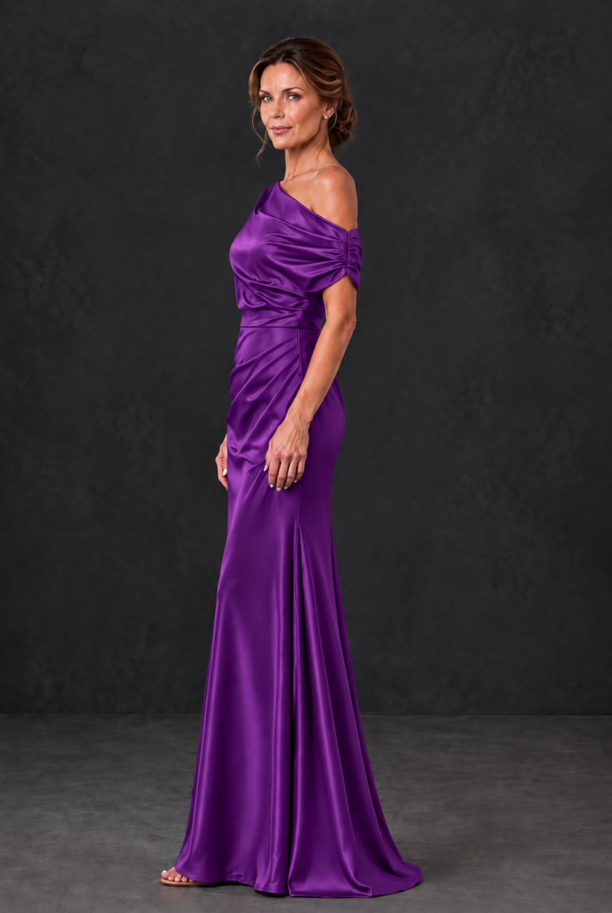 BOLODOO Purple Asymmetric Ruched Mother of the Bride Dress - Purple - Purple_3
