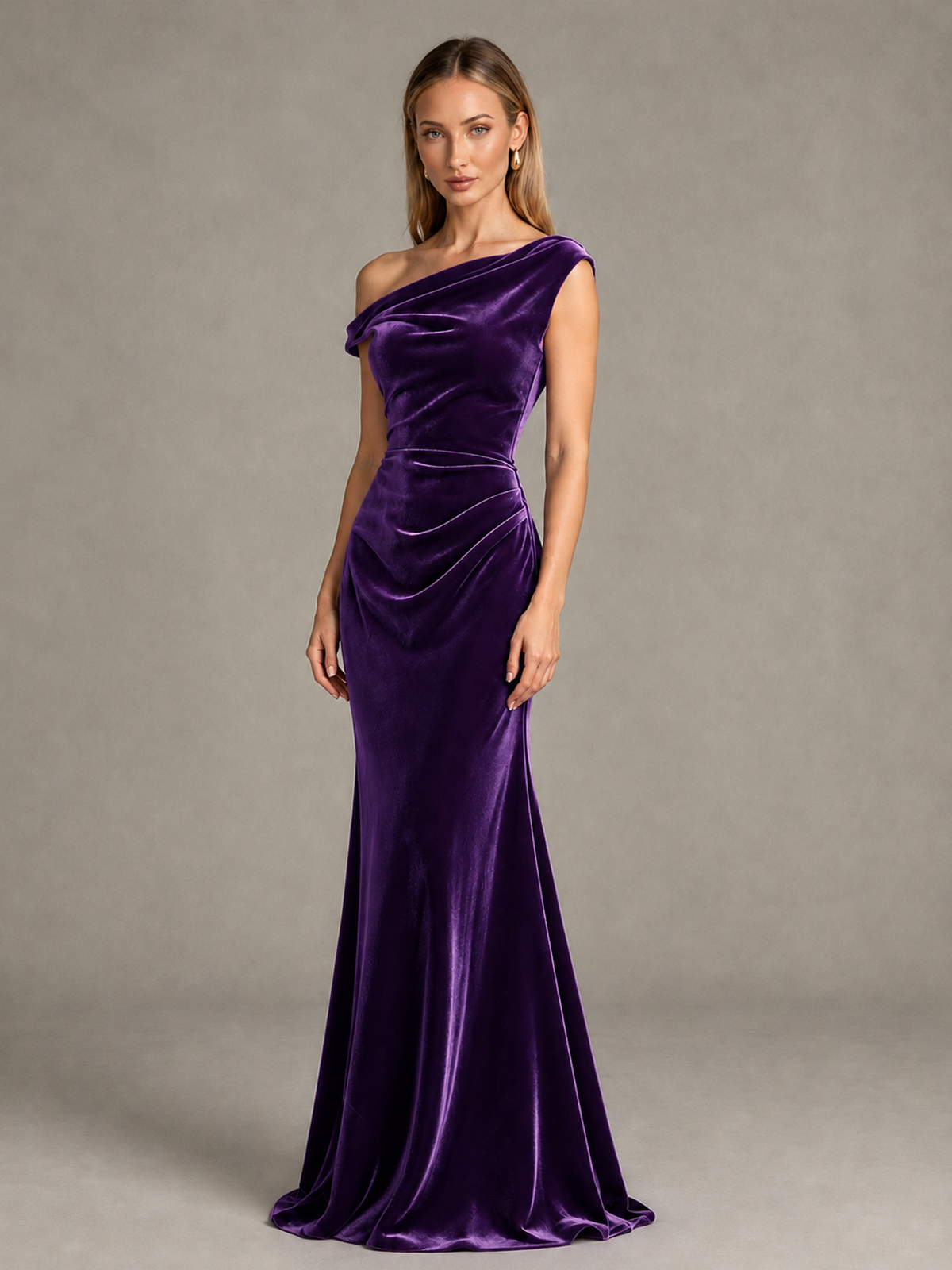 BOLODOO Purple One-Shoulder Velvet Mermaid Evening Gown - Purple - Purple_3