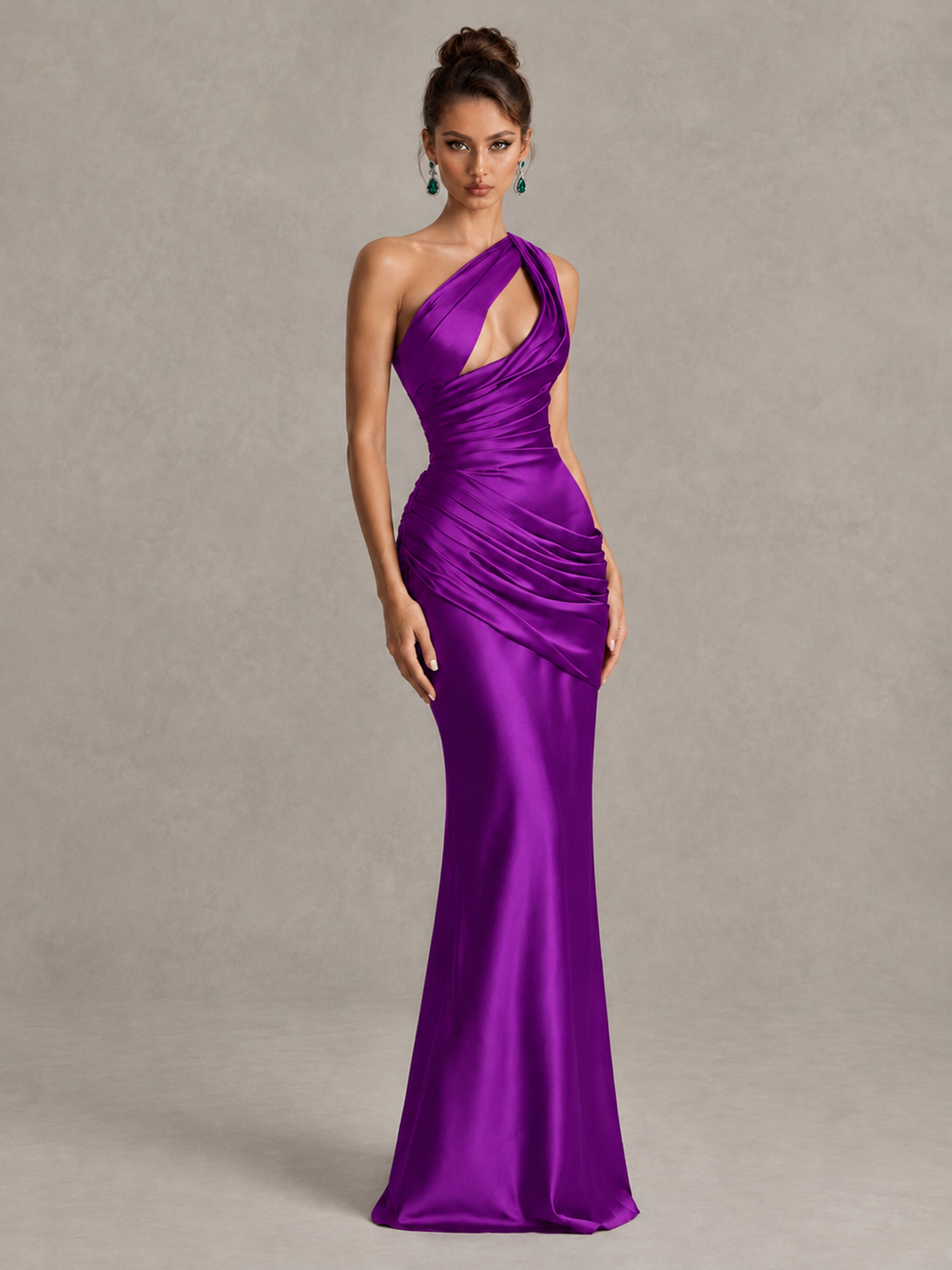 BOLODOO Purple One-Shoulder Cutout Satin Mermaid Prom Dress - Purple - Purple_3