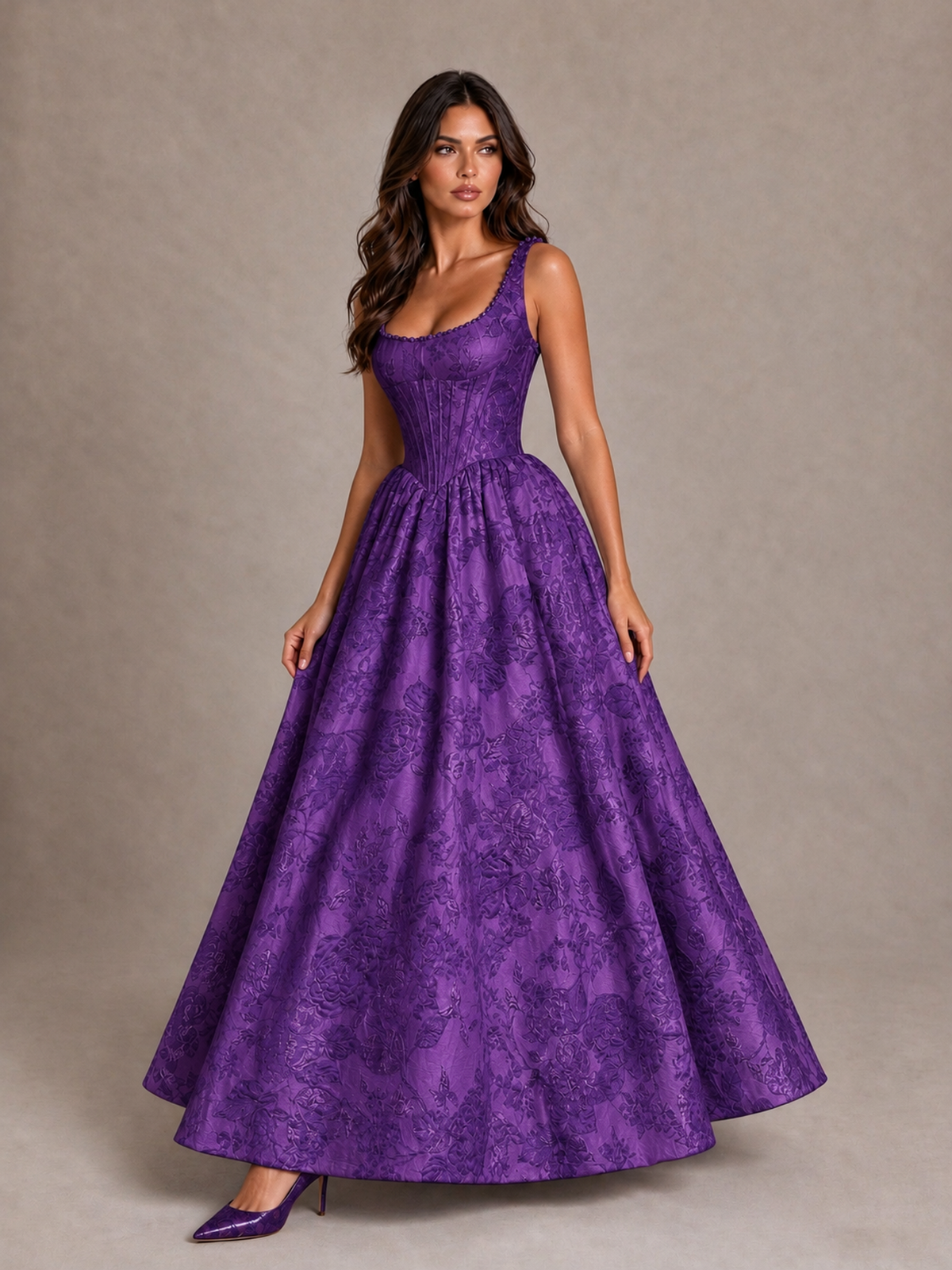 BOLODOO Purple Floral Corset A-Line Prom Dress with Lace-Up Back - Purple - Purple_3