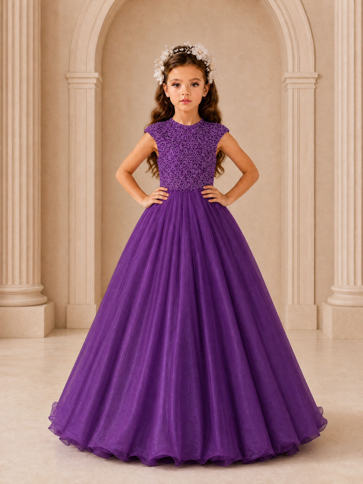BOLODOO Purple Sequin Tulle Flower Girl Dress with Cap Sleeves - Purple - Purple_3