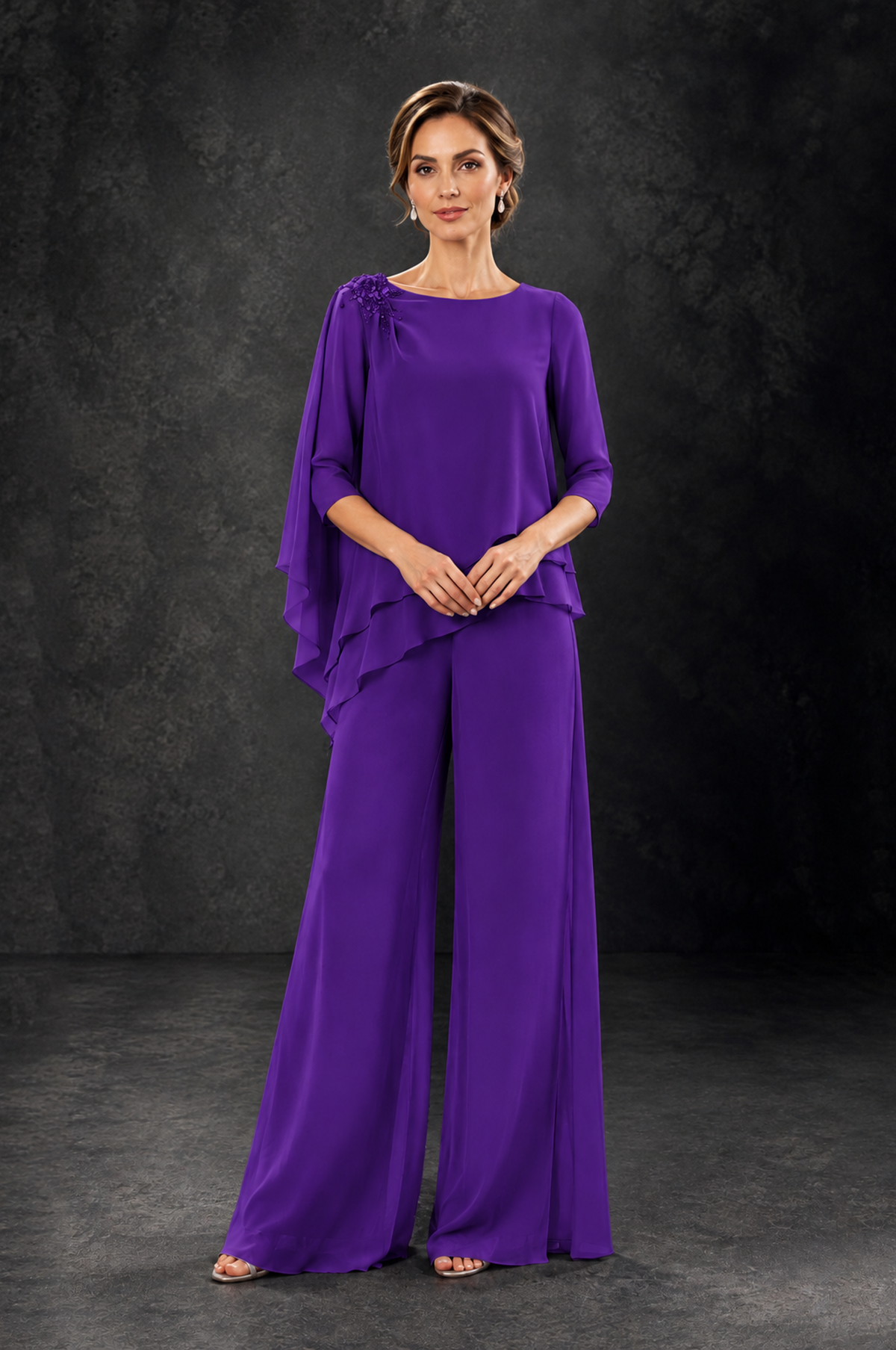 BOLODOO Purple Layered Wide-Leg Mother of the Bride Pant Suit - Purple - Purple_3