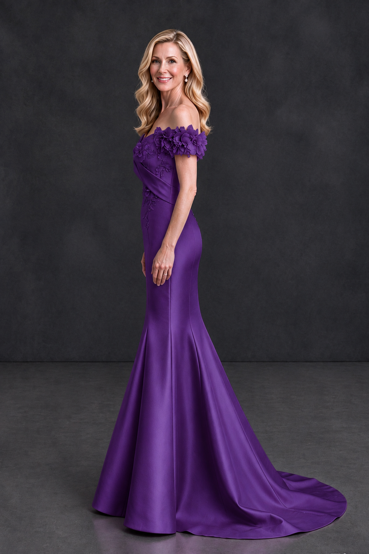 BOLODOO Purple Off-Shoulder Floral Mermaid Mother of the Bride Dress - Purple - Purple_3
