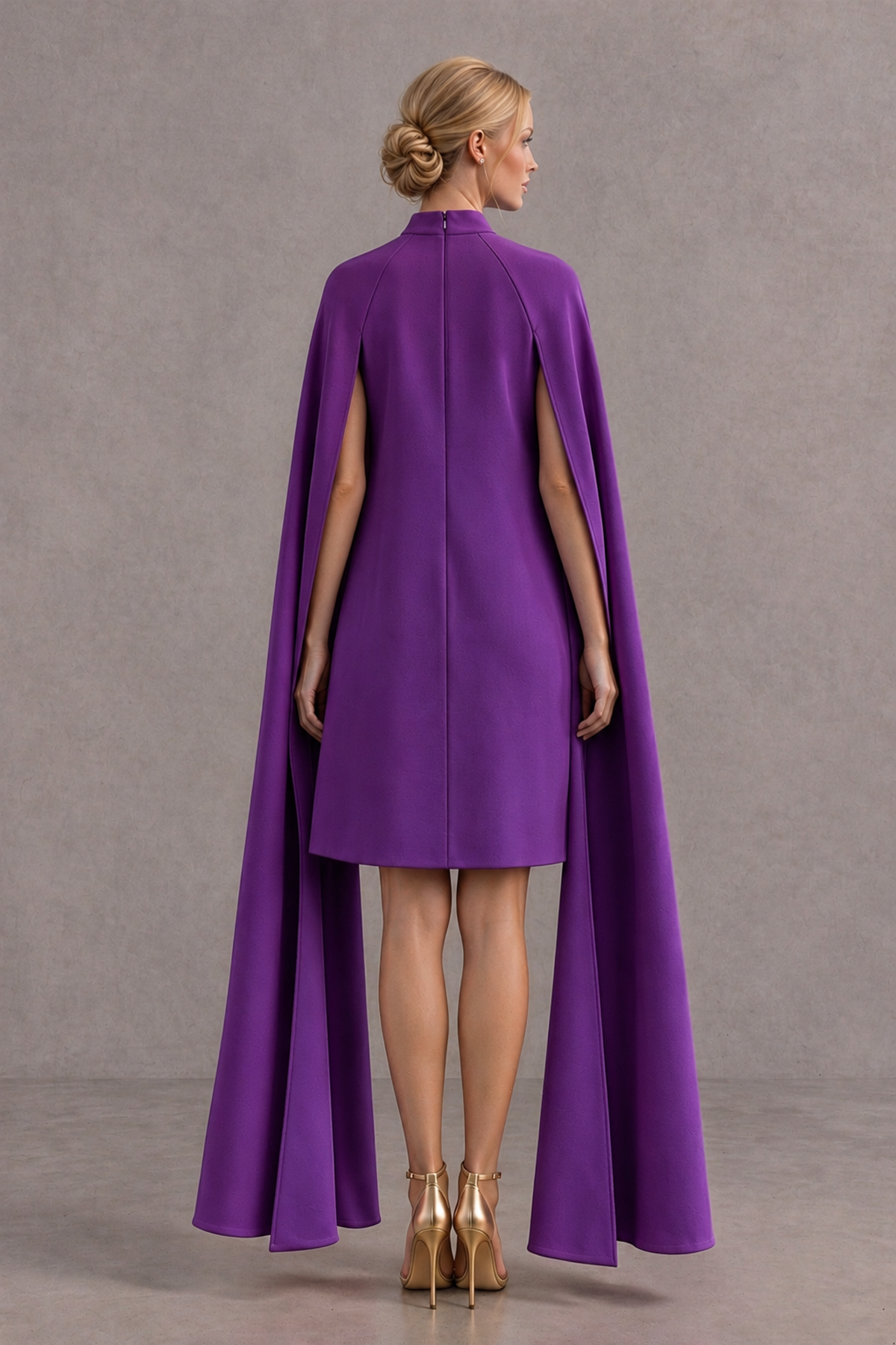 BOLODOO Purple High Neck Floral Cape Mini Cocktail Dress - Purple - Purple_3