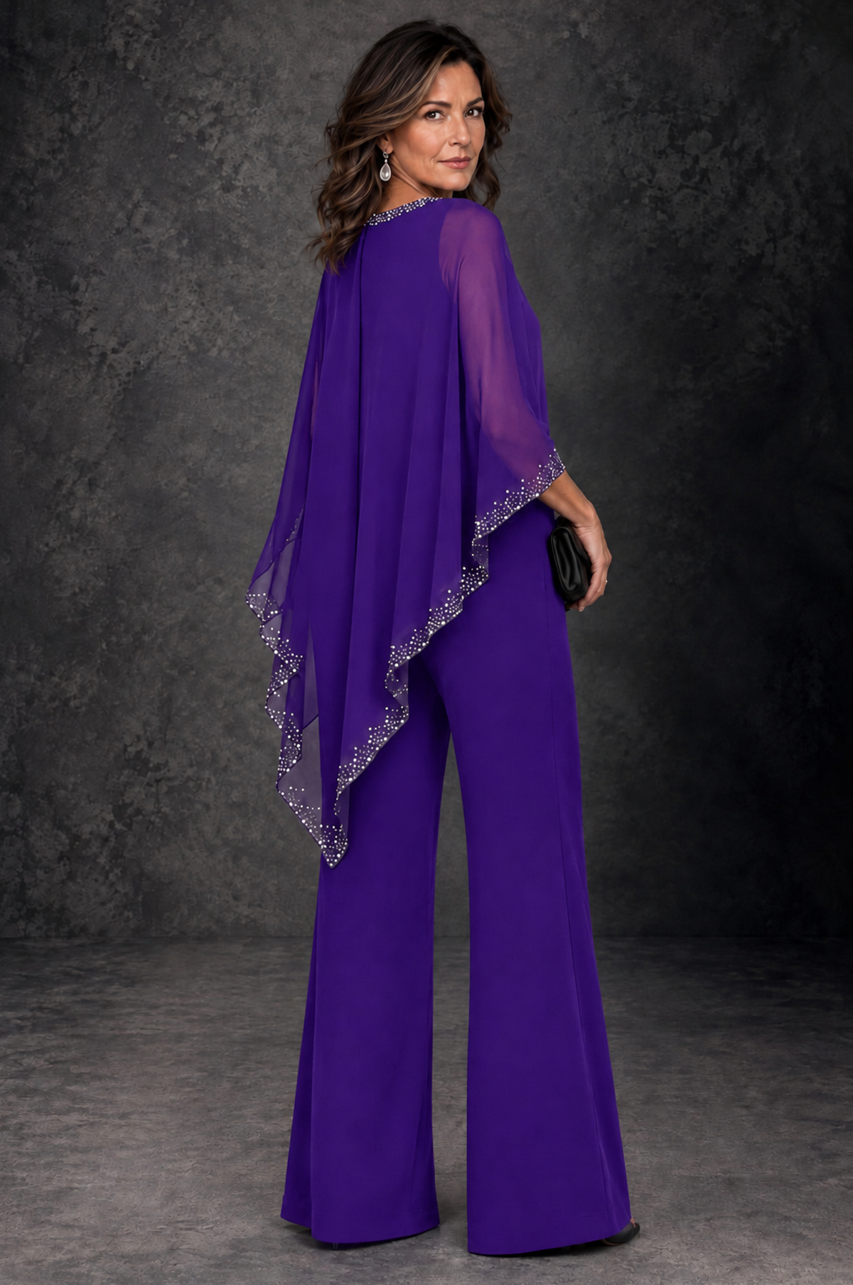 BOLODOO Purple Embellished Cape Mother of the Bride Pantsuit - Purple - Purple_3
