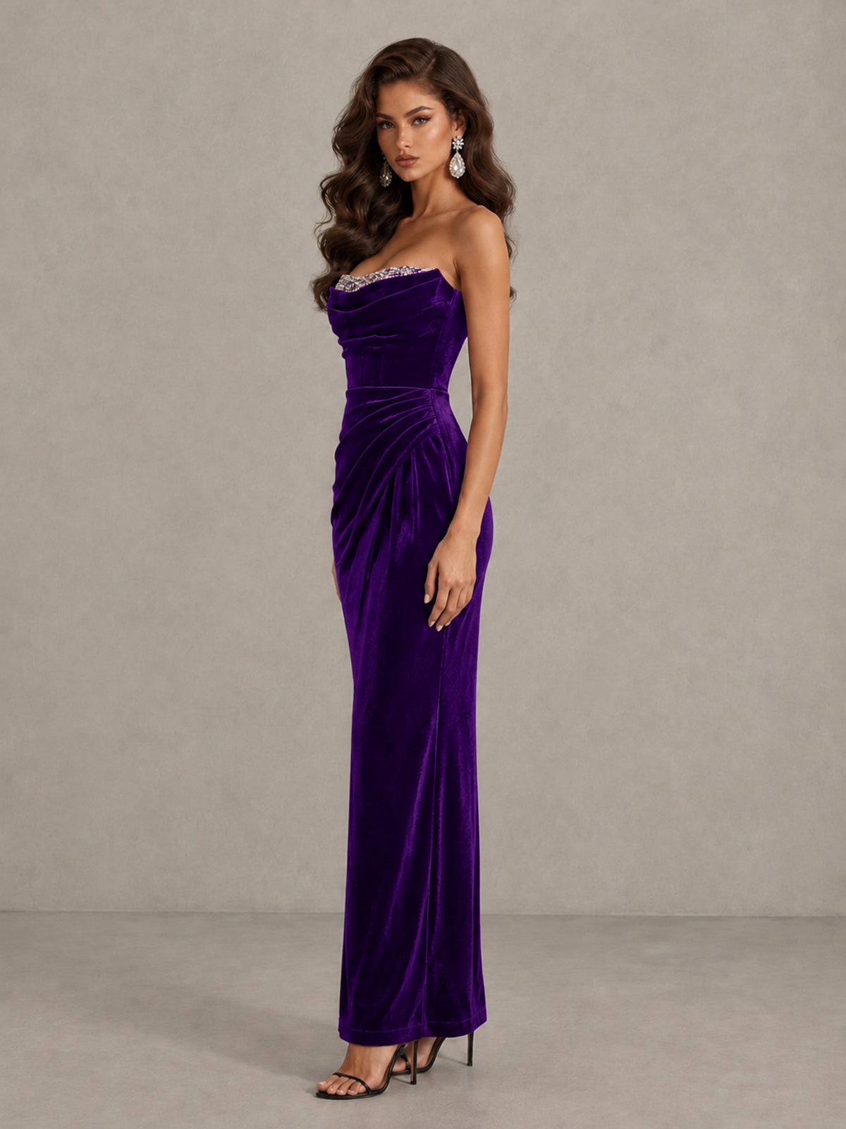 BOLODOO Purple Strapless Velvet Cocktail Maxi Dress - Purple - Purple_4