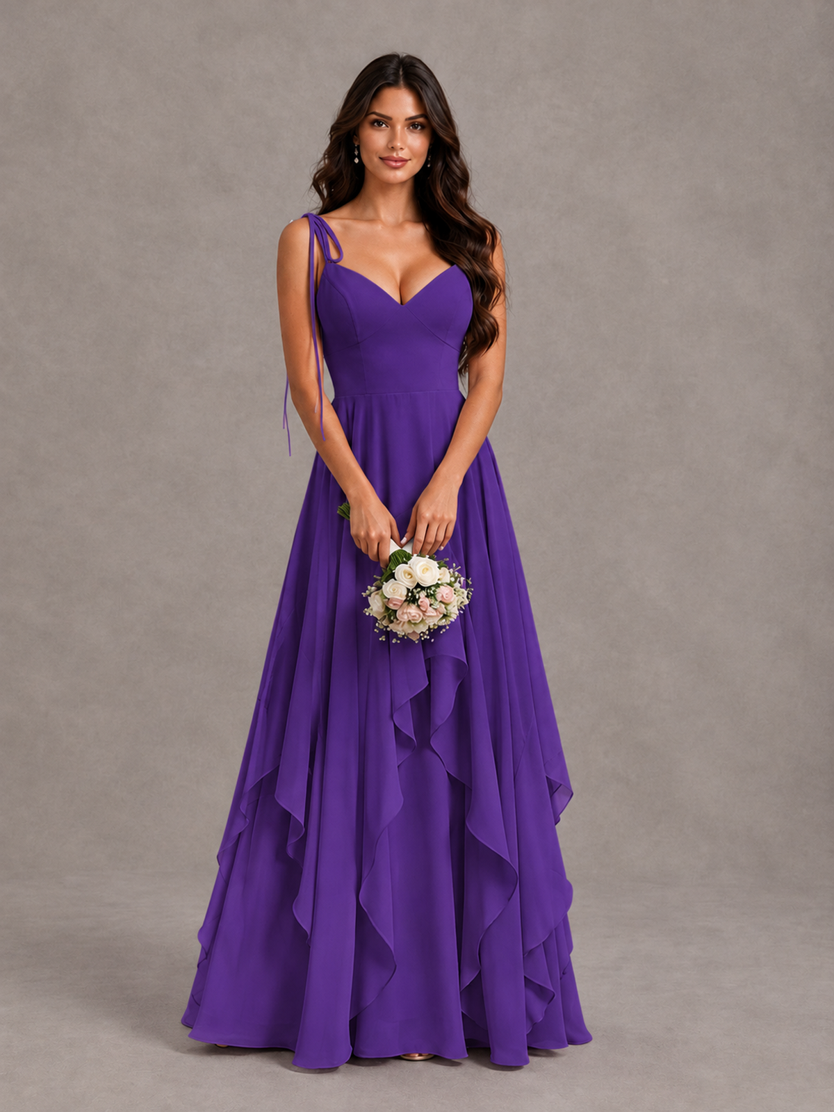 BOLODOO Purple Tie-Strap Ruffle A-Line Bridesmaid Dress - Purple - Purple_4