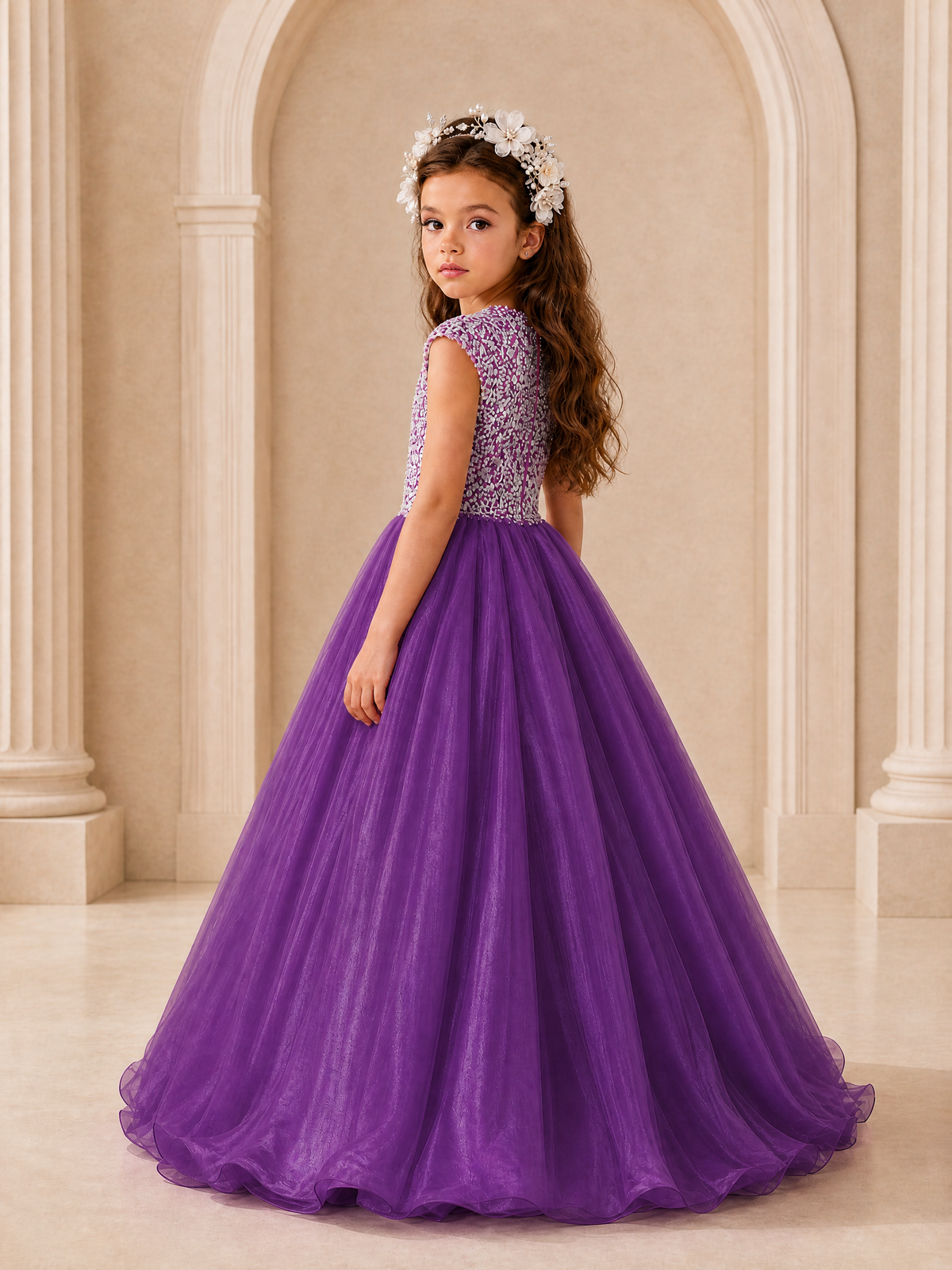 BOLODOO Purple Sequin Tulle Flower Girl Dress with Cap Sleeves - Purple - Purple_4