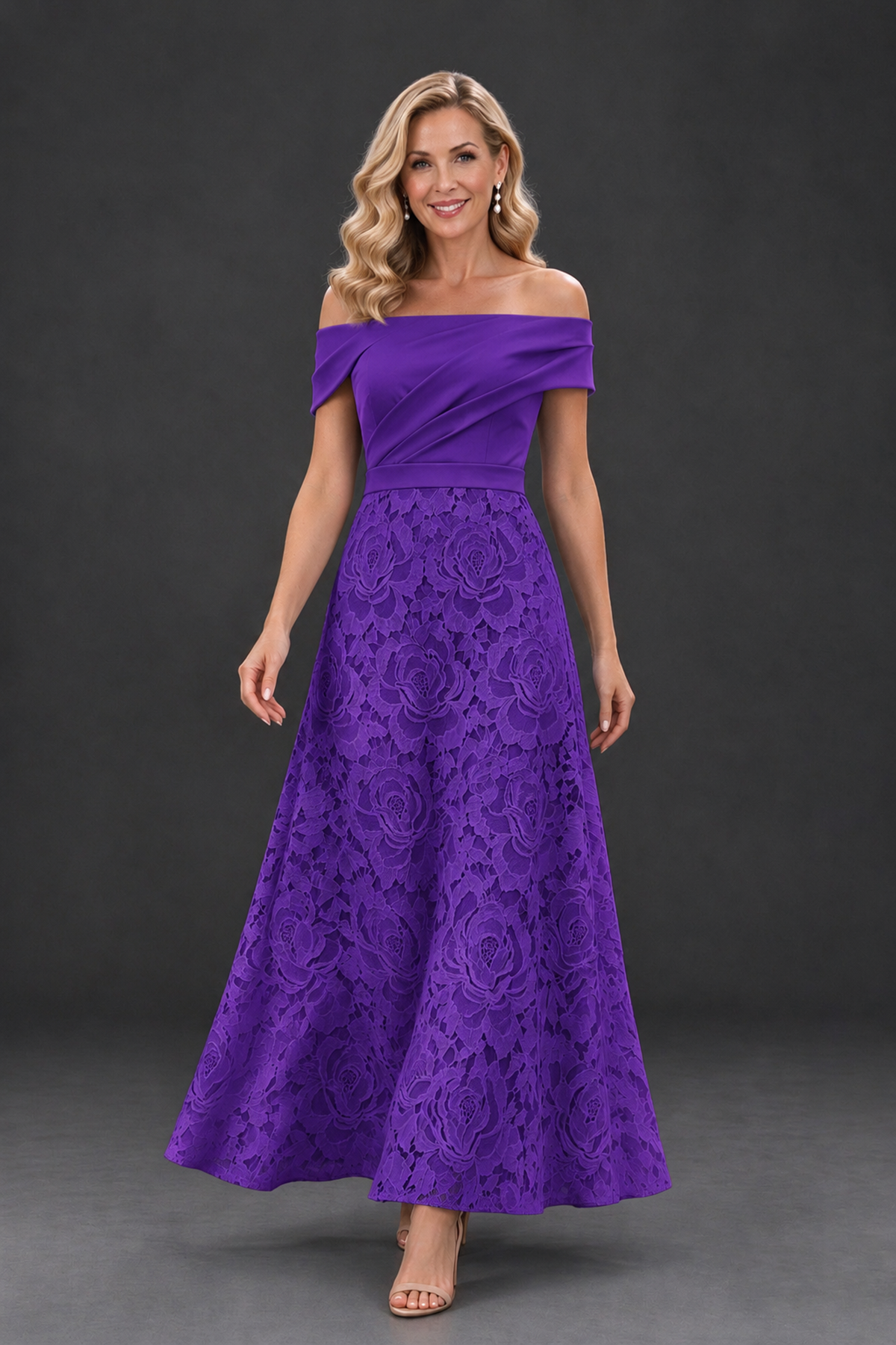 BOLODOO Purple Off-the-Shoulder Floral A-Line Mother of the Bride Dress - Purple - Purple_4