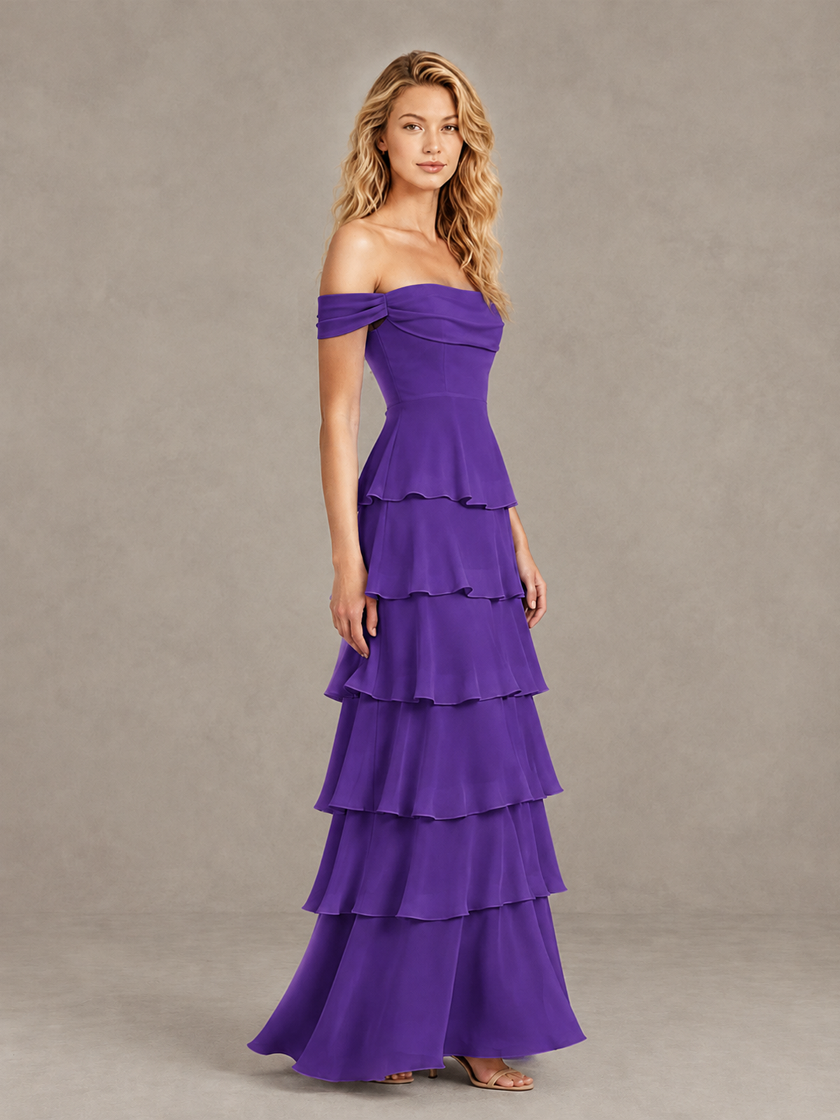 BOLODOO Purple Off-Shoulder Tiered Ruffle Bridesmaid Dress with Lace-Up Back - Purple - Purple_4