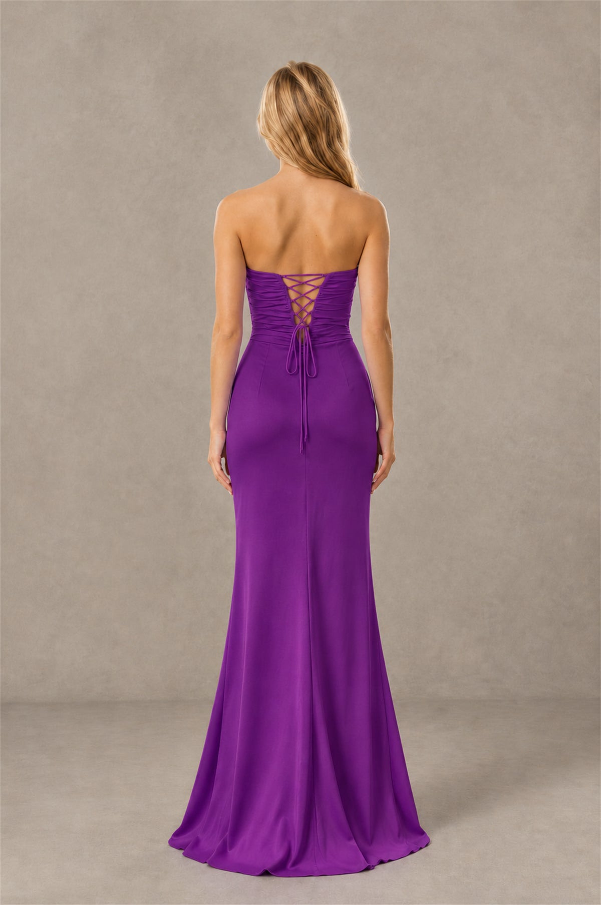 BOLODOO Purple Sweetheart Strapless Twist Knot Cutout Lace-Up Back Satin Mermaid Maxi Dress - Purple - Purple(4)