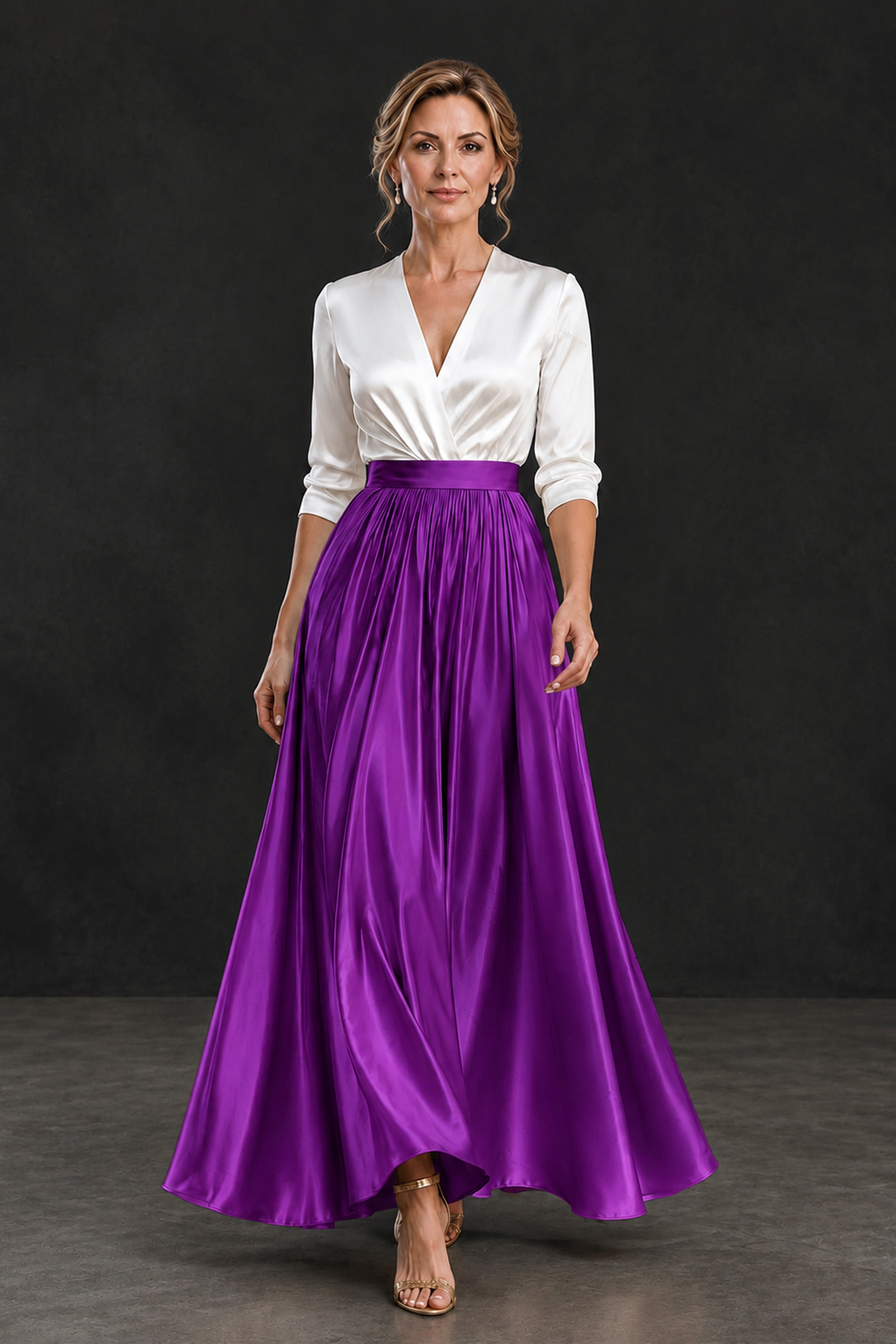 BOLODOO Purple and White V-Neck A-Line Mother of the Bride Dress - Purple - Purple_4