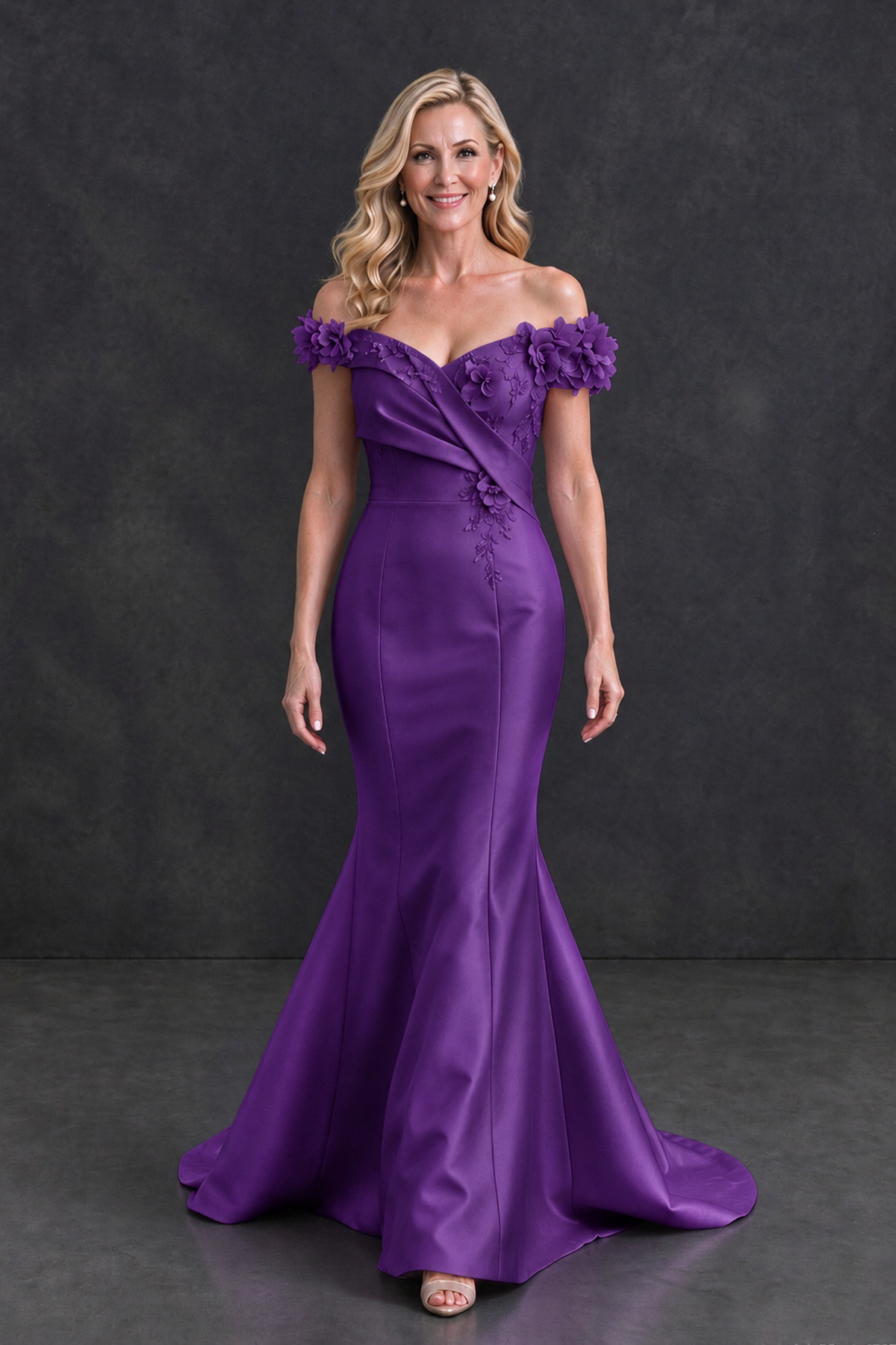 BOLODOO Purple Off-Shoulder Floral Mermaid Mother of the Bride Dress - Purple - Purple_4