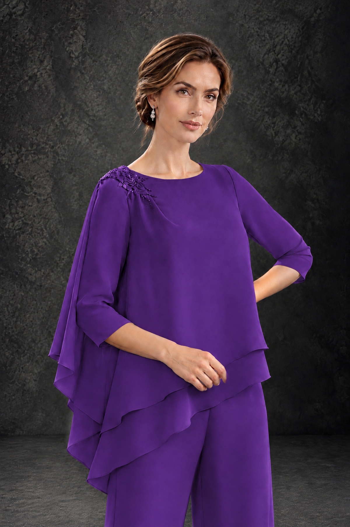 BOLODOO Purple Layered Wide-Leg Mother of the Bride Pant Suit - Purple - Purple_4
