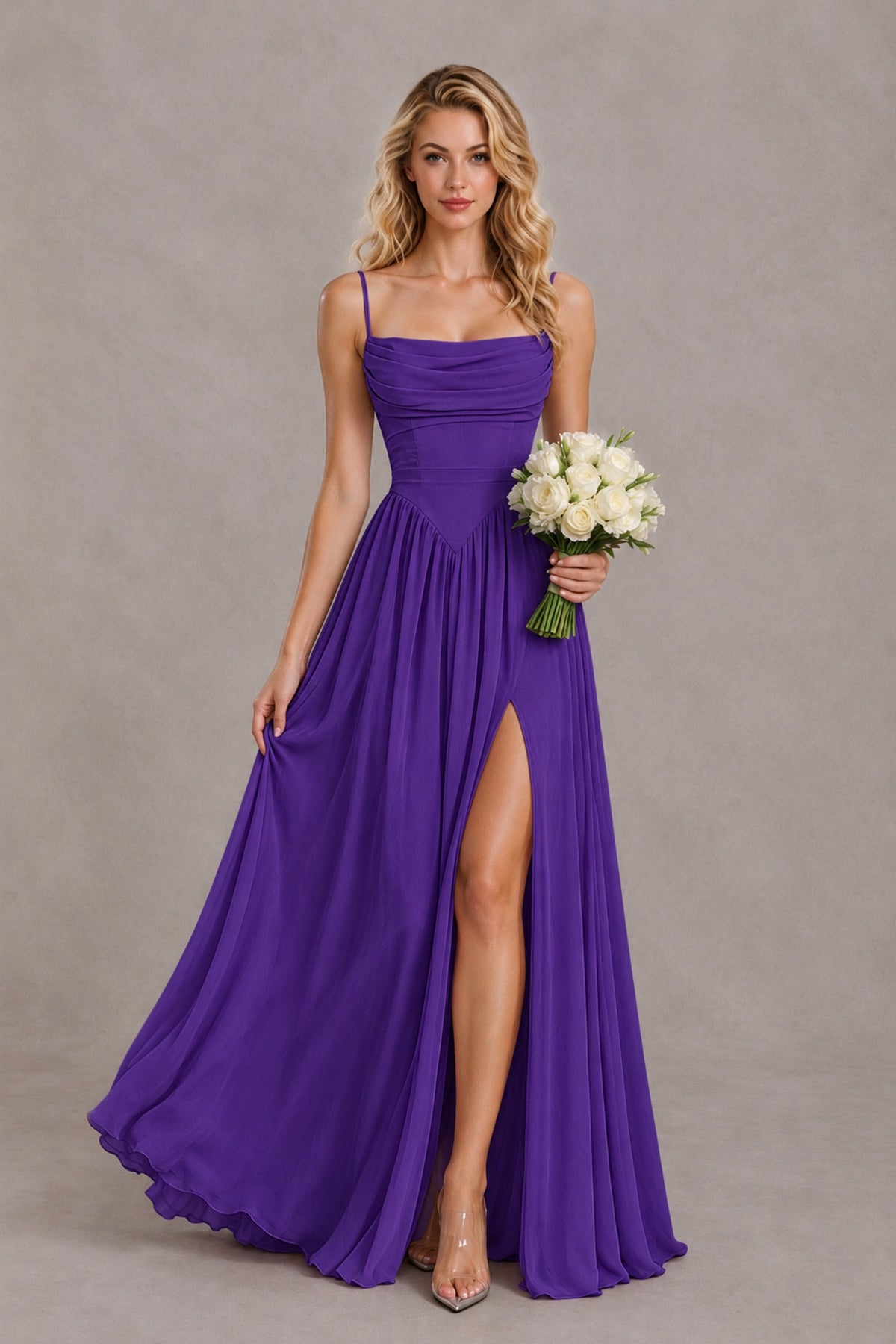 BOLODOO Purple Spaghetti Strap A-Line Bridesmaid Dress with Slit - Purple - Purple_4