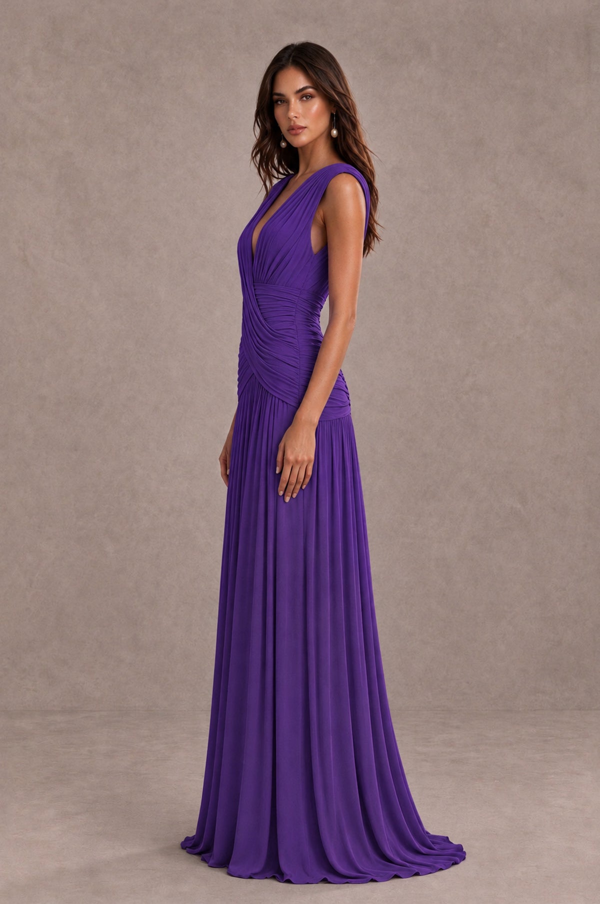 BOLODOO Purple V-Neck Ruched Wedding Guest Dress - Purple - Purple_4