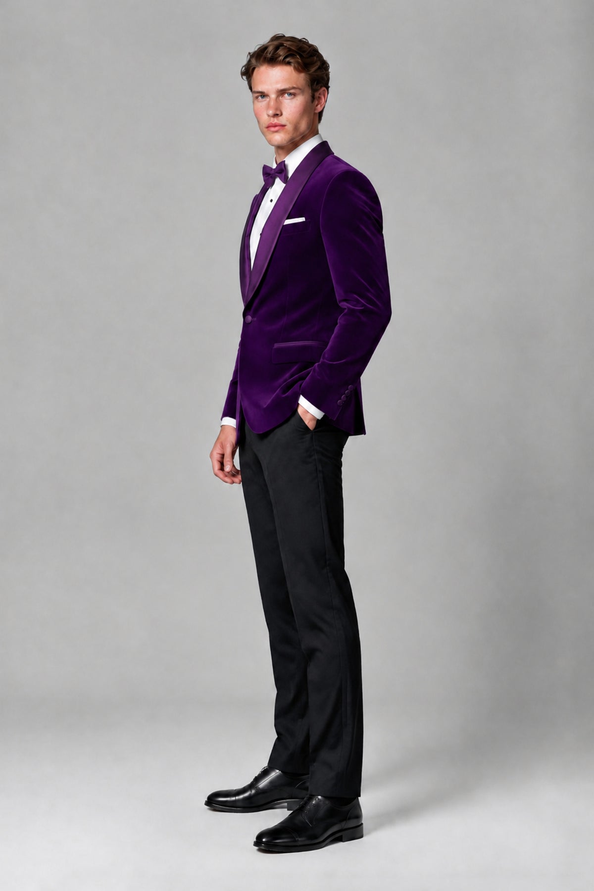 BOLODOO Men's Purple Velvet Blazer | Shawl Lapel Tuxedo Jacket - Purple - Purple_4
