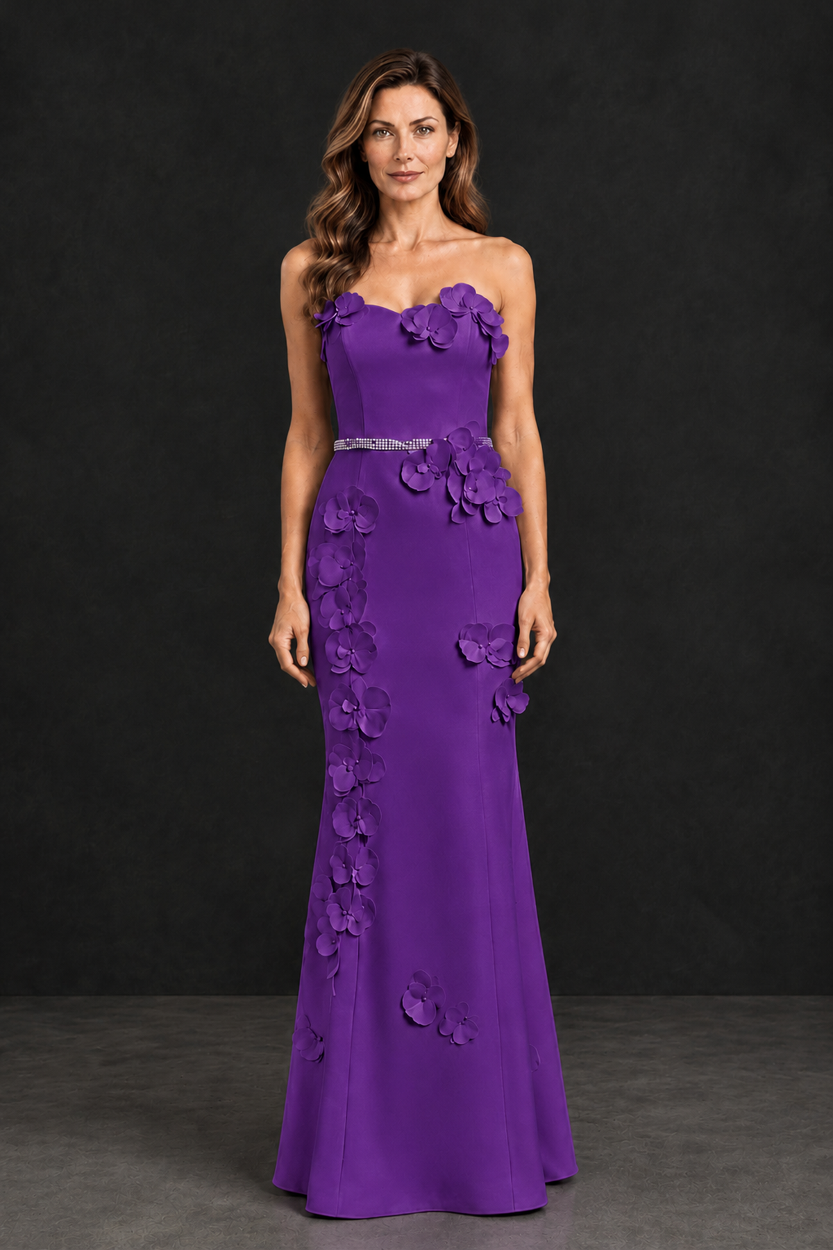 BOLODOO Purple Strapless Mother of the Bride Dress with 3D Floral Appliques - Purple - Purple_4