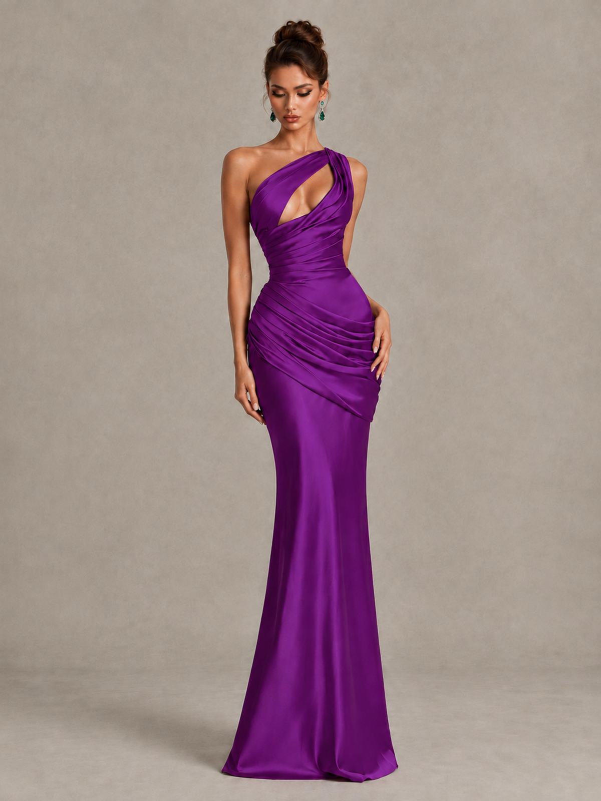 BOLODOO Purple One-Shoulder Cutout Satin Mermaid Prom Dress - Purple - Purple_4