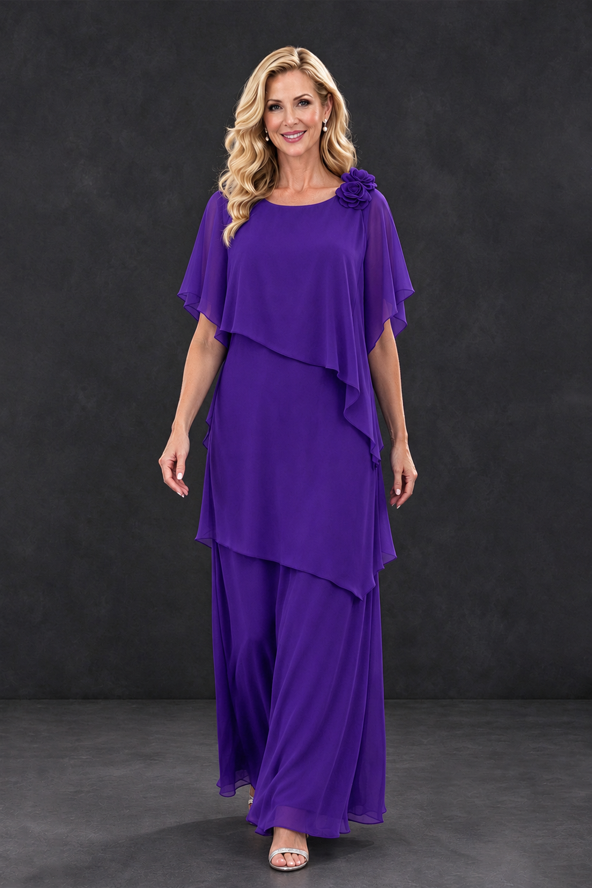 BOLODOO Purple Tiered Flutter Sleeve Mother of the Bride Maxi Dress - Purple - Purple_4