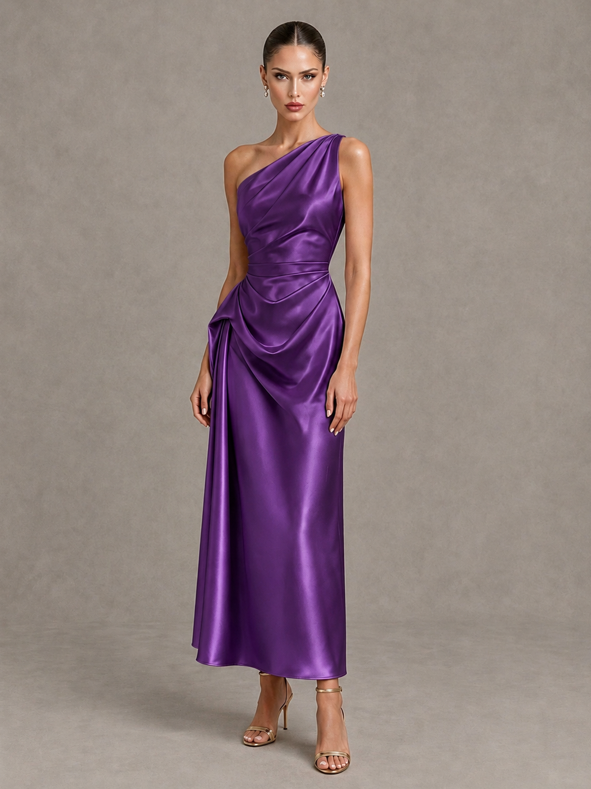 BOLODOO Purple One Shoulder Satin Cocktail Dress with Draped A-Line Skirt - Purple - Purple_4