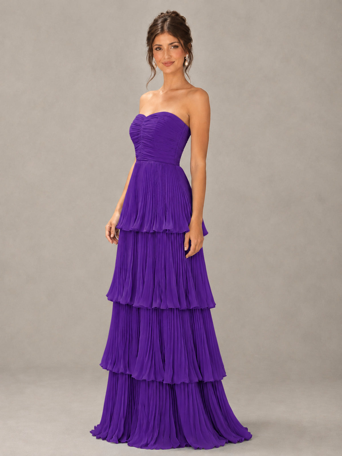 BOLODOO Purple Strapless Tiered Pleated Bridesmaid Dress - Purple - Purple_4