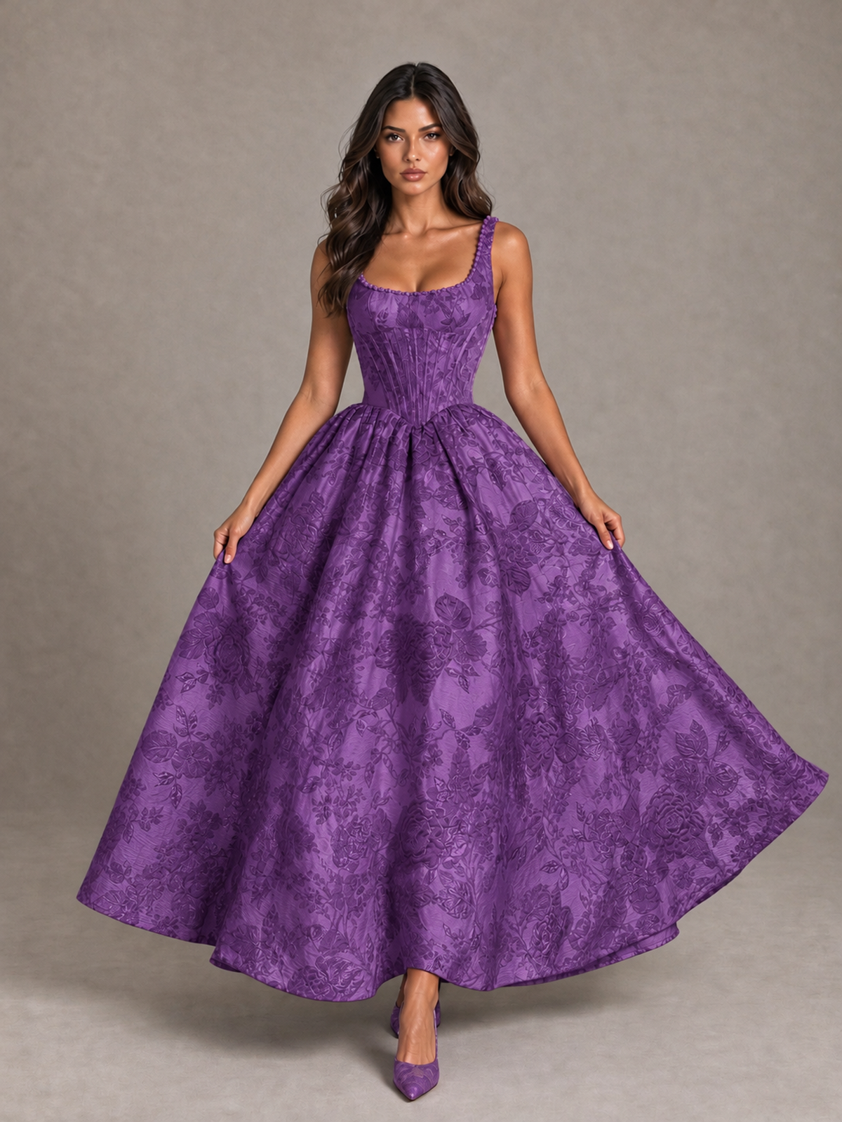 BOLODOO Purple Floral Corset A-Line Prom Dress with Lace-Up Back - Purple - Purple_4