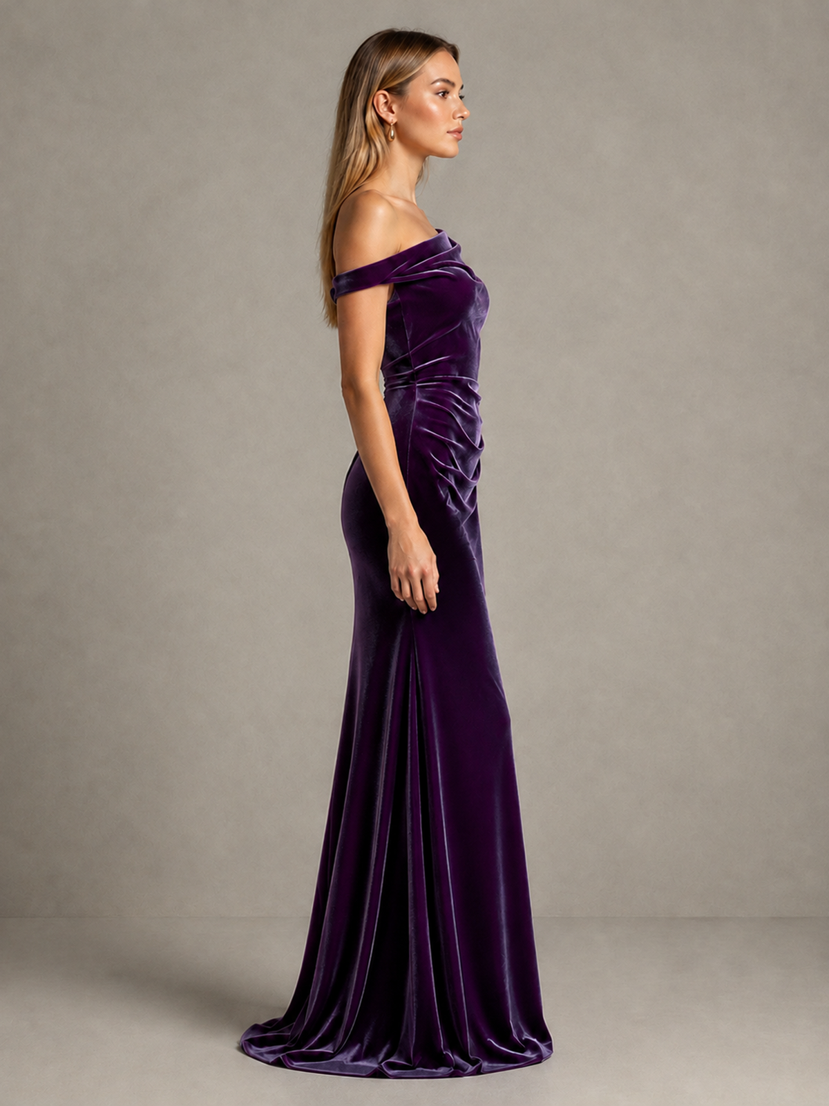 BOLODOO Purple One-Shoulder Velvet Mermaid Evening Gown - Purple - Purple_4