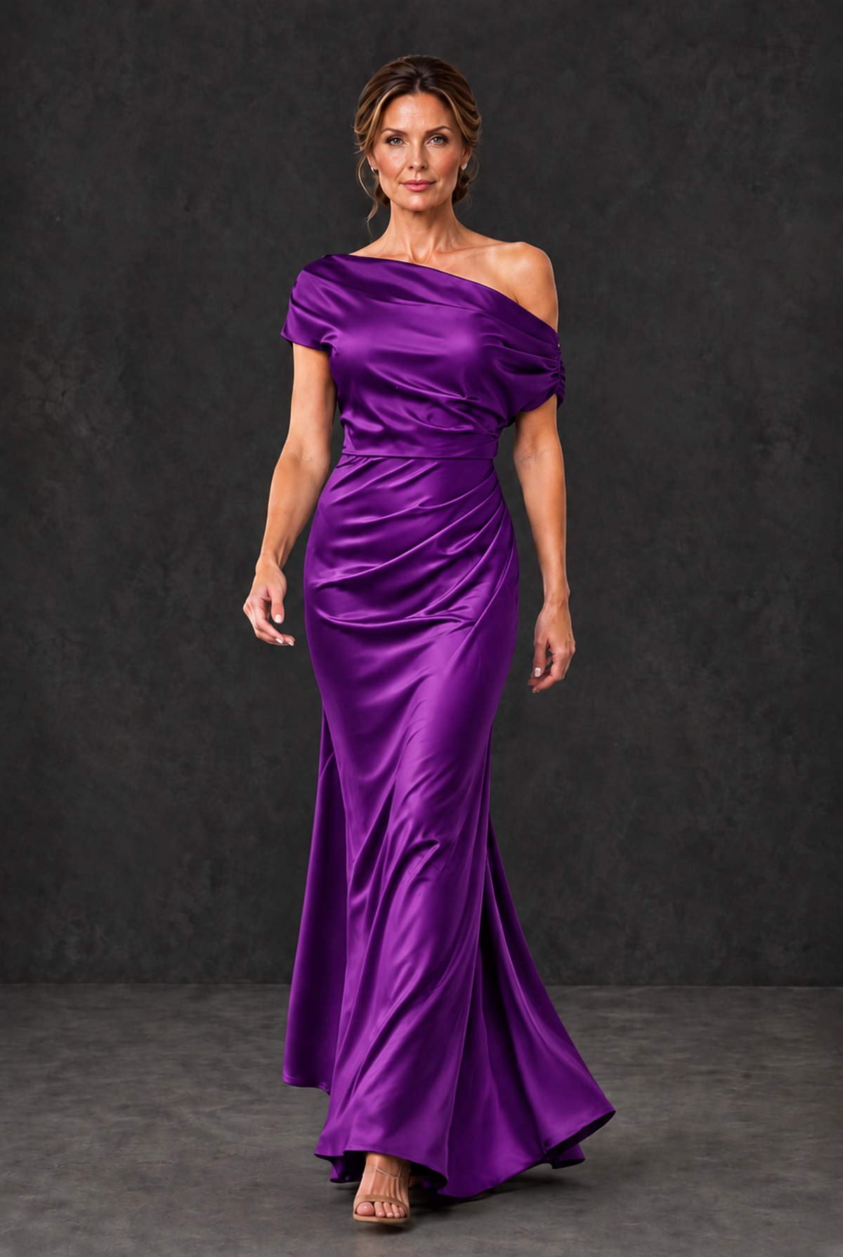 BOLODOO Purple Asymmetric Ruched Mother of the Bride Dress - Purple - Purple_4