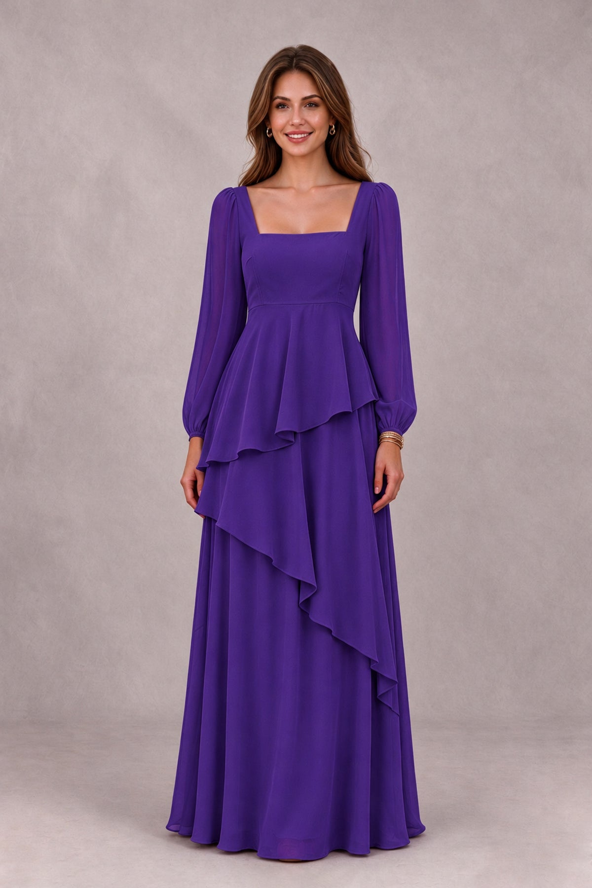 BOLODOO Purple Long Sleeve Ruffle Bridesmaid Dresses - Purple - Purple_4
