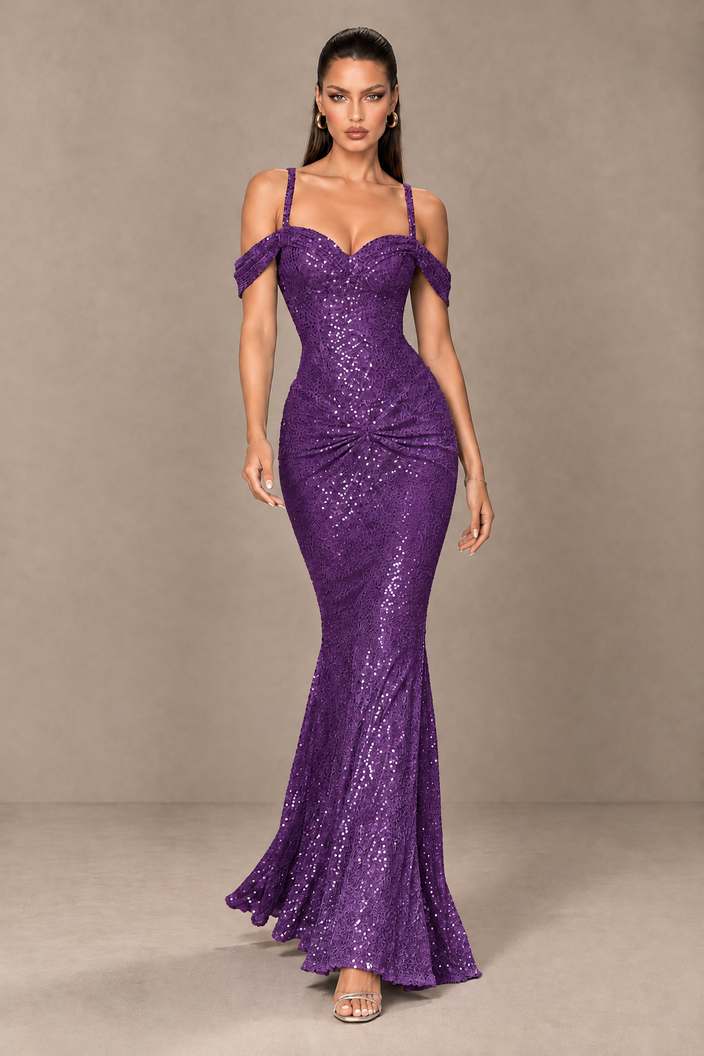 BOLODOO Purple Sequin Off-Shoulder Mermaid Prom Dress - Purple - Purple_4